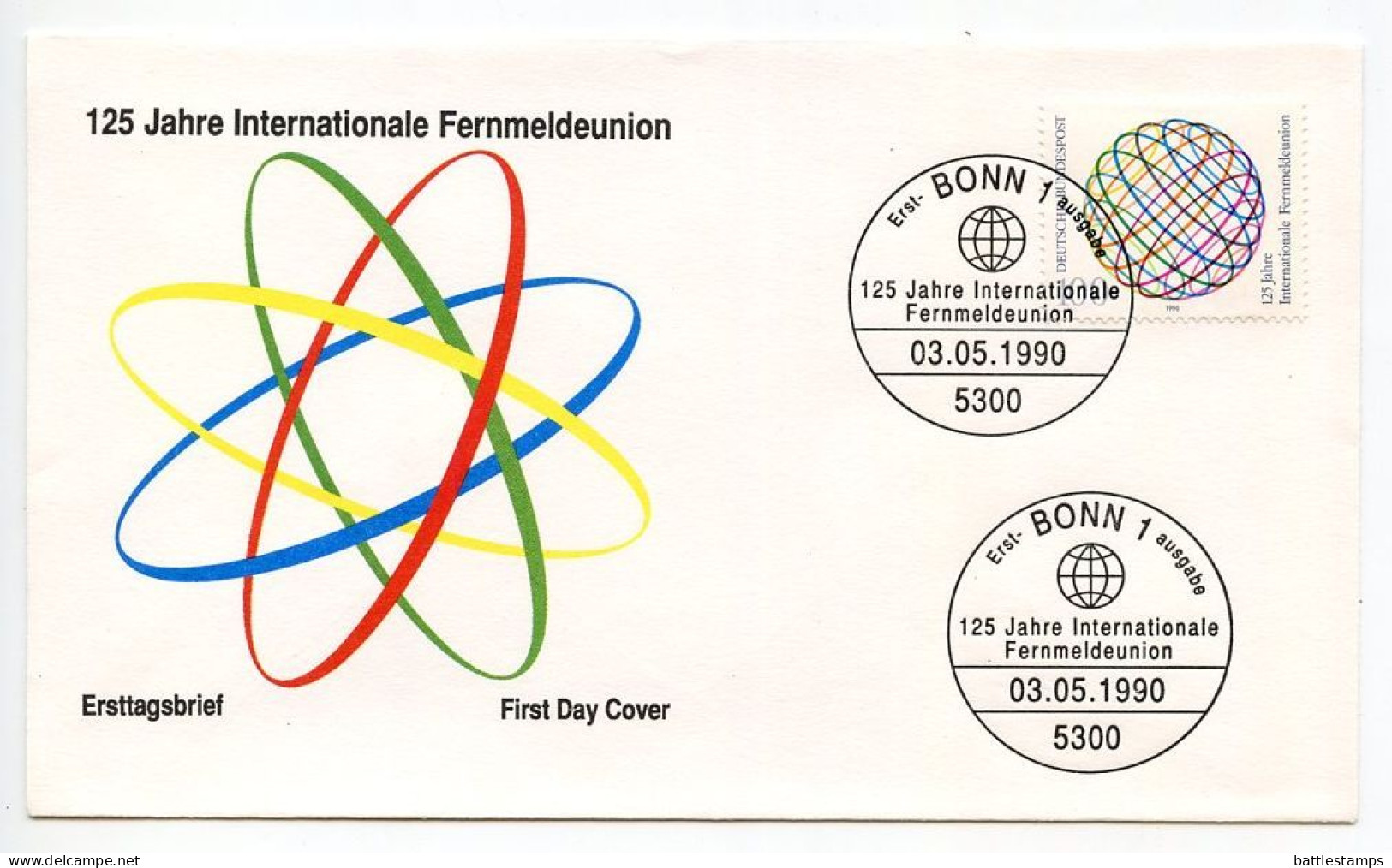 Germany, West 1990 FDC Scott 1604 ITU, International Telecommunications Union 125th Anniversary - 1981-1990