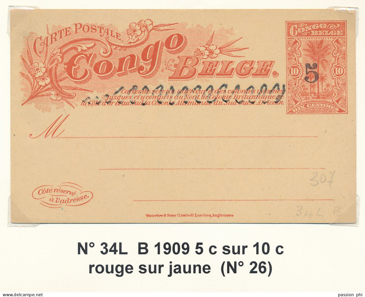 ZAC BELGIAN CONGO SBEP 34 L B UNUSED - Entiers Postaux