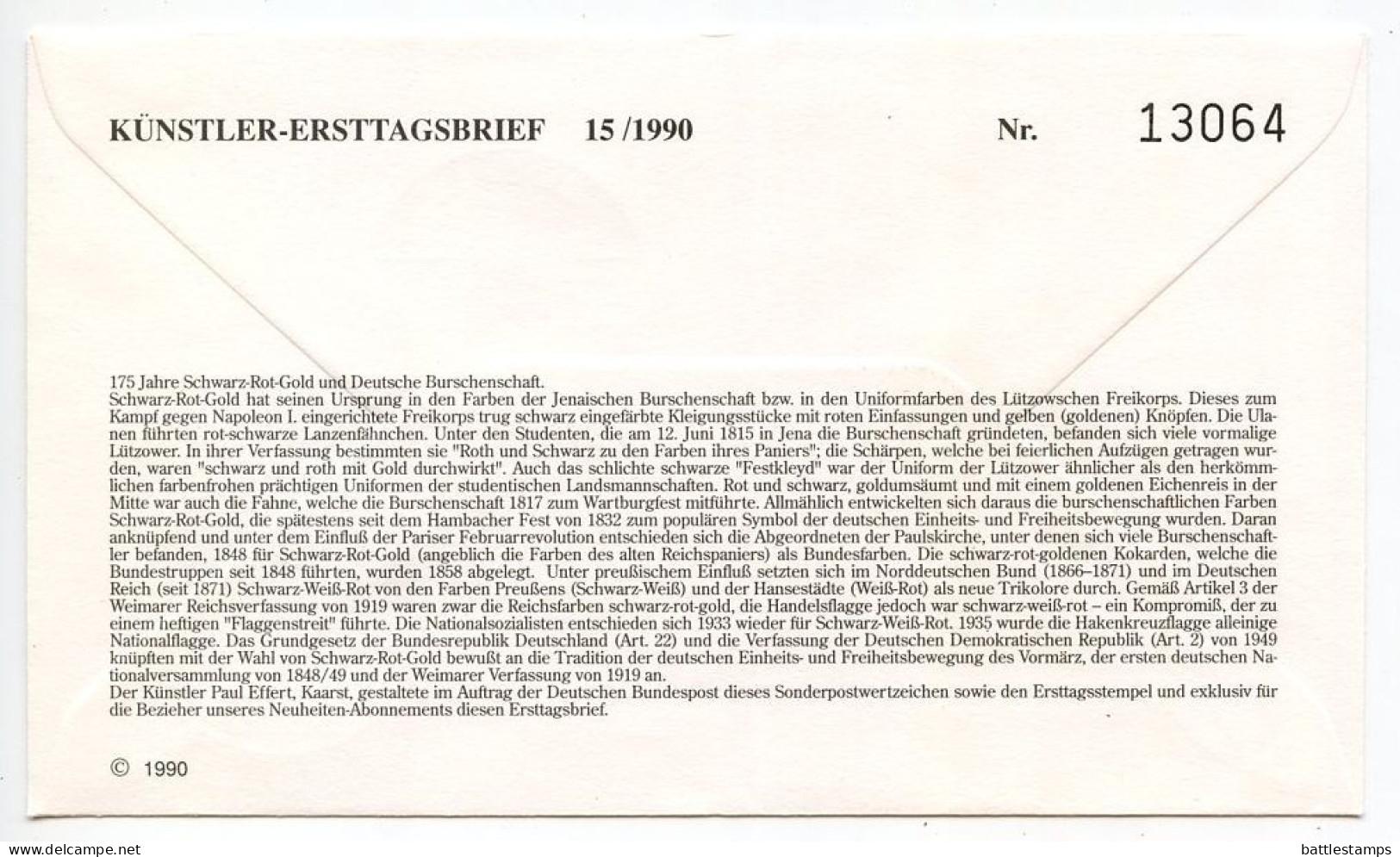 Germany, West 1990 FDC Scott 1603 German Students' Fraternity 175th Anniversary - 1981-1990