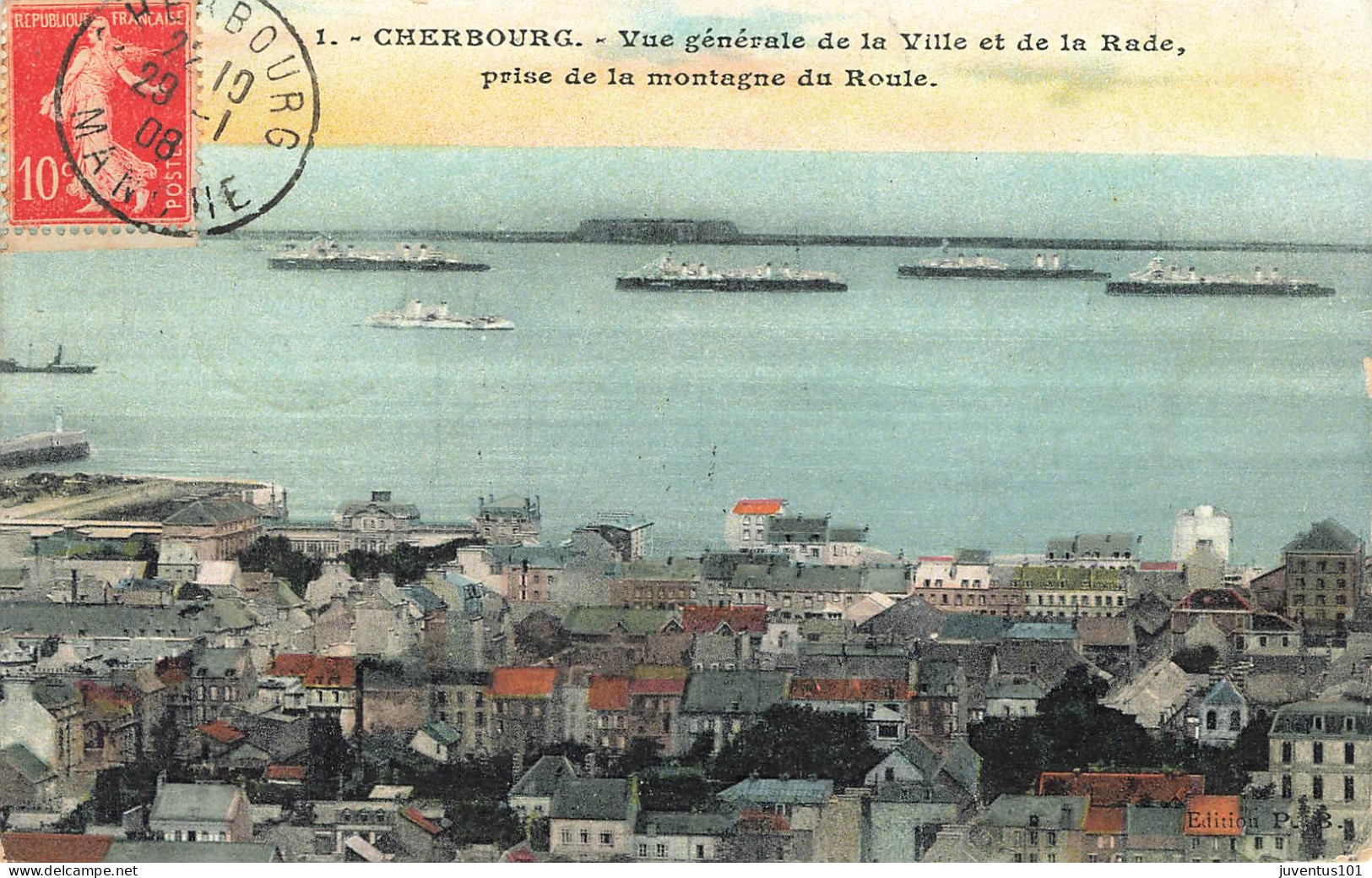 CPA  Cherbourg-Vue Générale De La Ville Et De La Rade Prise De La Montagne Du Roule-1-Timbre       L2798 - Cherbourg