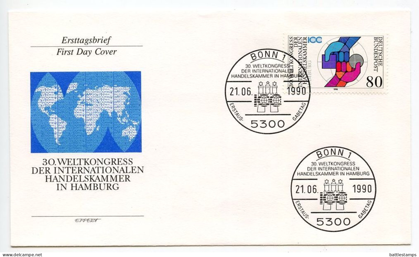 Germany, West 1990 FDC Scott 1609 International Chamber Of Commerce, 30th Universal Congress - 1981-1990