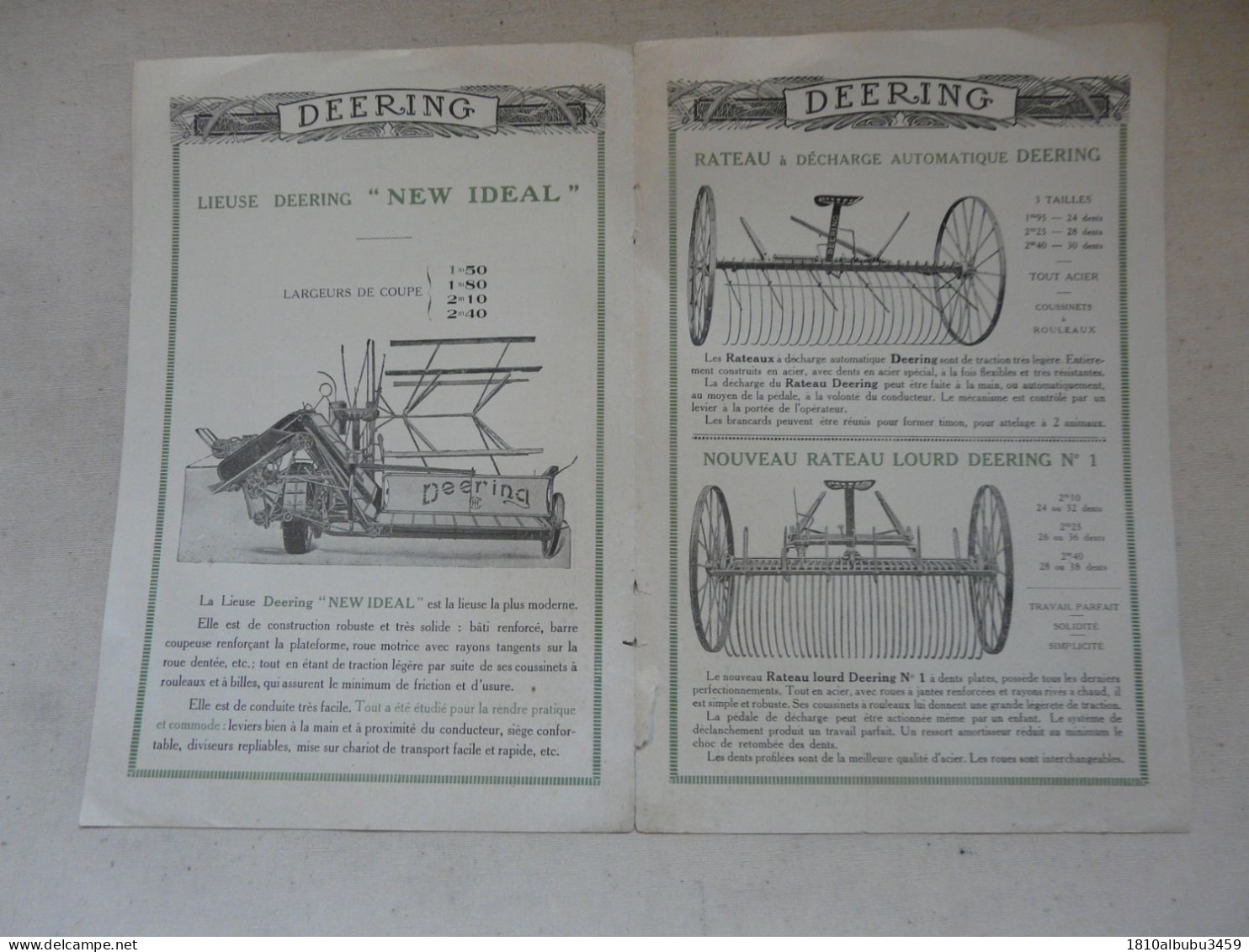 VIEUX PAPIERS - PUBLICITE : MACHINES De RECOLTE Et De FENAISON - DEERING - Advertising