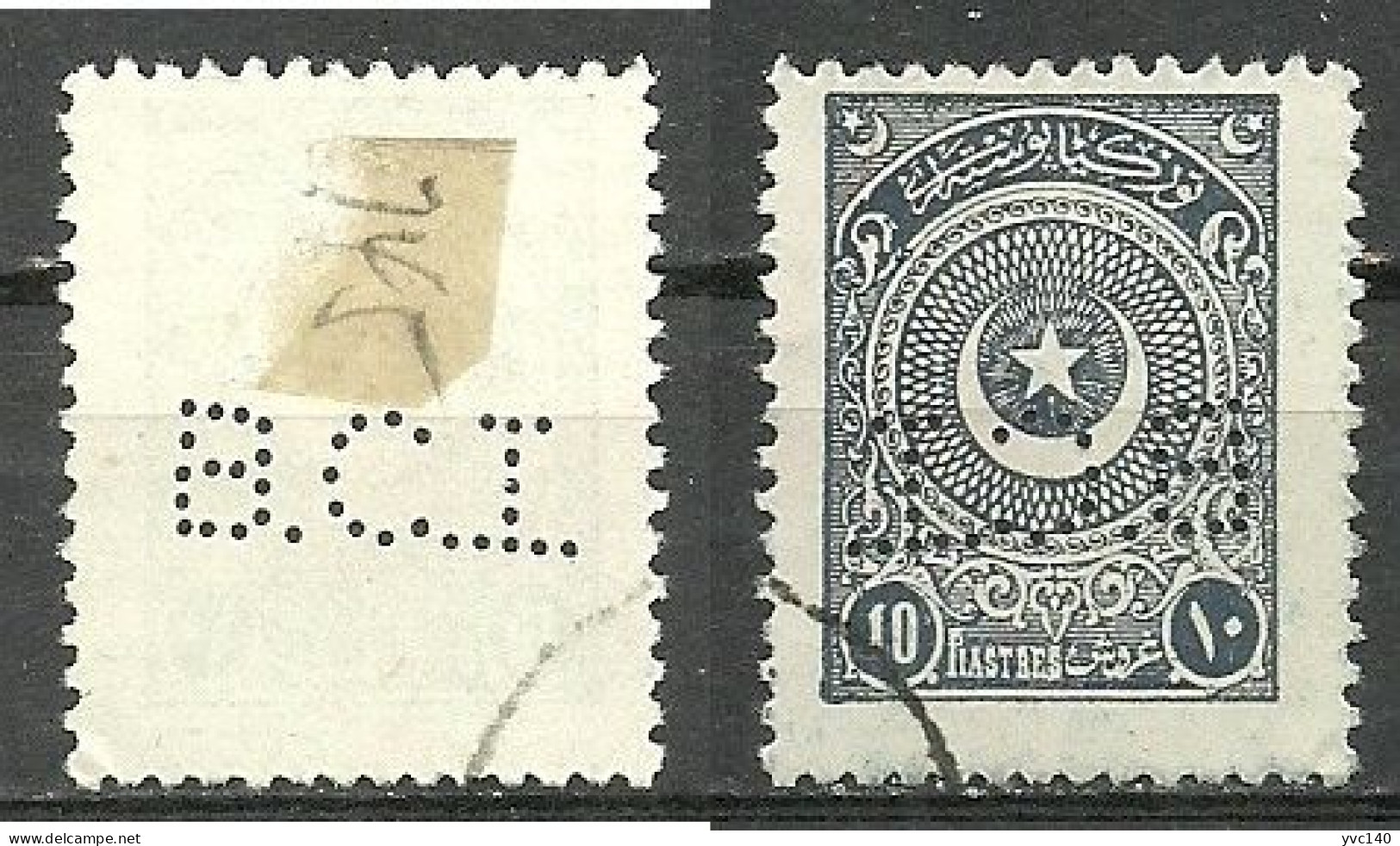 Turkey; 1924 2nd Star&Crescent Issue Stamp 10 K. "Perfin" - Used Stamps