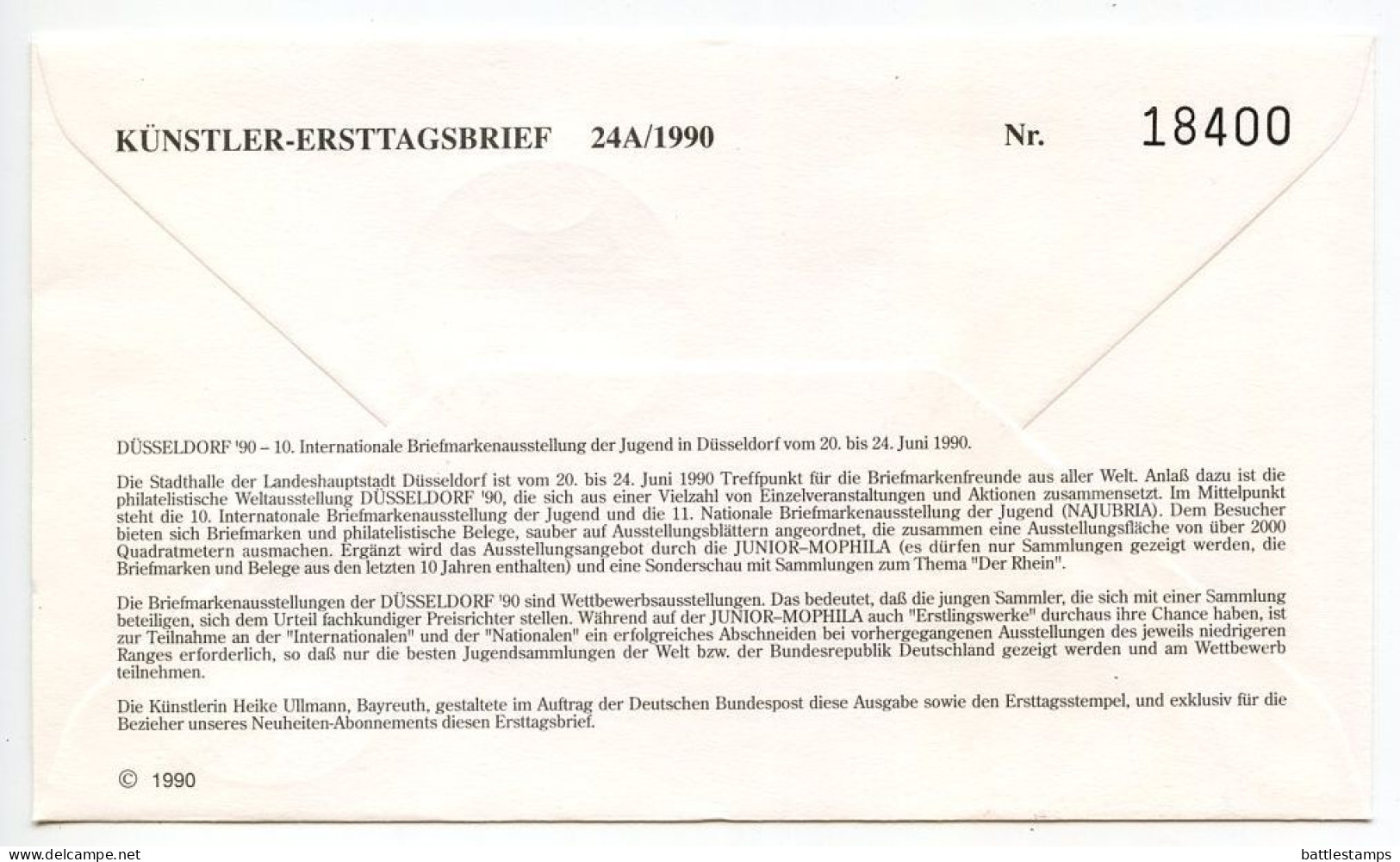 Germany, West 1990 FDC Scott B693a Dusseldorf '90 International Philatelic Exhibition Of Youth - 1981-1990