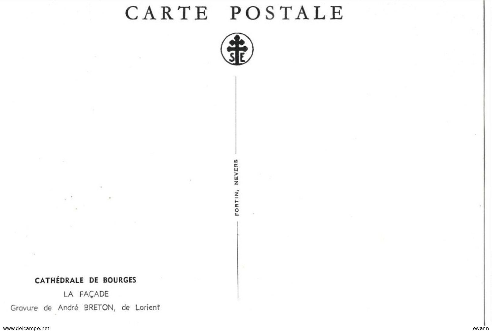 Carte Postale - Cathédrale De Bourges - La Façade - Gravure André Breton, Lorient - Bourges