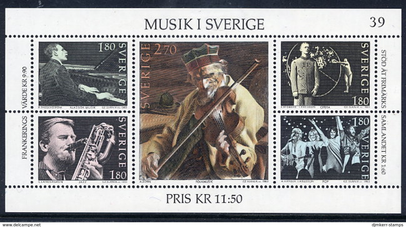 SWEDEN 1983 Music In Sweden Block MNH / **.  Michel Block 11 - Unused Stamps