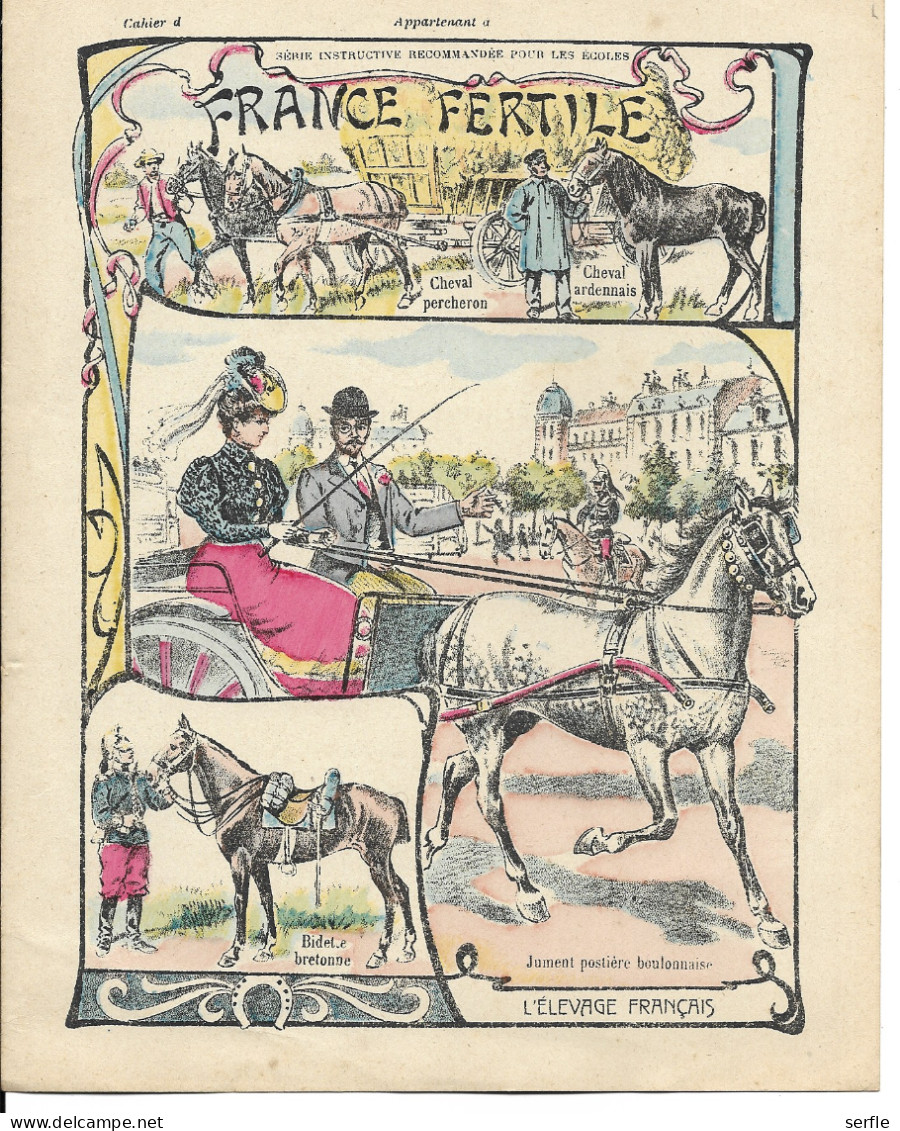 Vieux Papiers - Couverture Protège-Cahier - "France Fertile"- Elevage Race Chevaline - Protège-cahiers