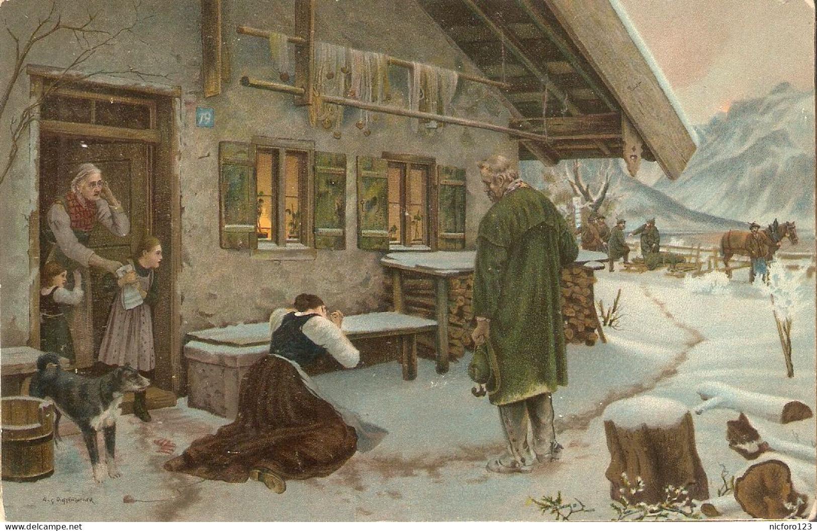 "A.Dieffenbacher. Ein Schwerer Shicksalsschieg". Fine Art, Painting, Stengel Postcard # 29062 - Pittura & Quadri