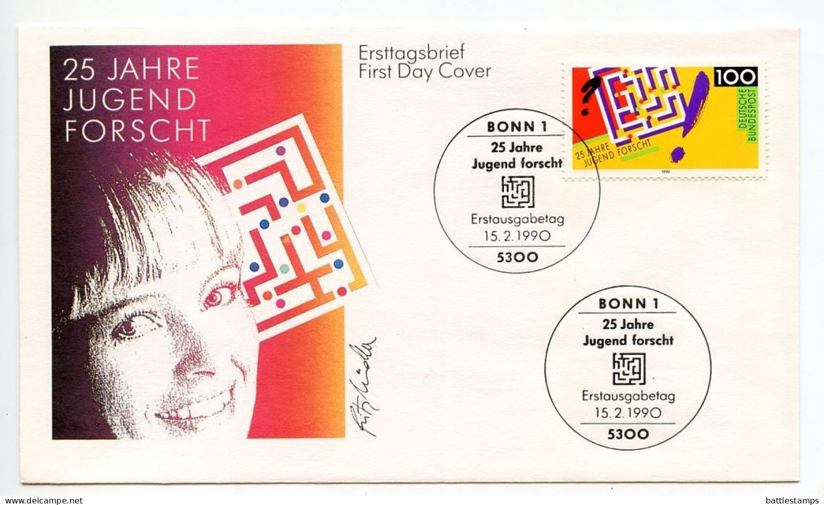 Germany, West 1990 FDC Scott 1597 Youth Science & Technology Competition 25th Anniversary - 1981-1990