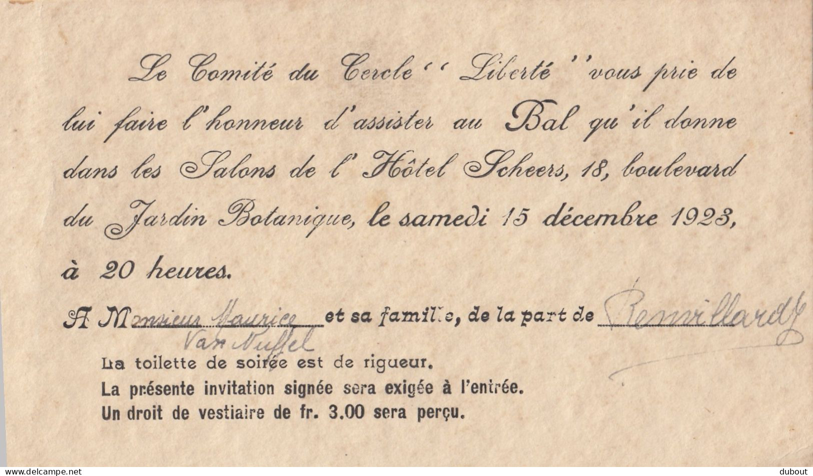 Brussel Comité Du Cercle Liberté: Bal 1923  (W61) - Altri & Non Classificati