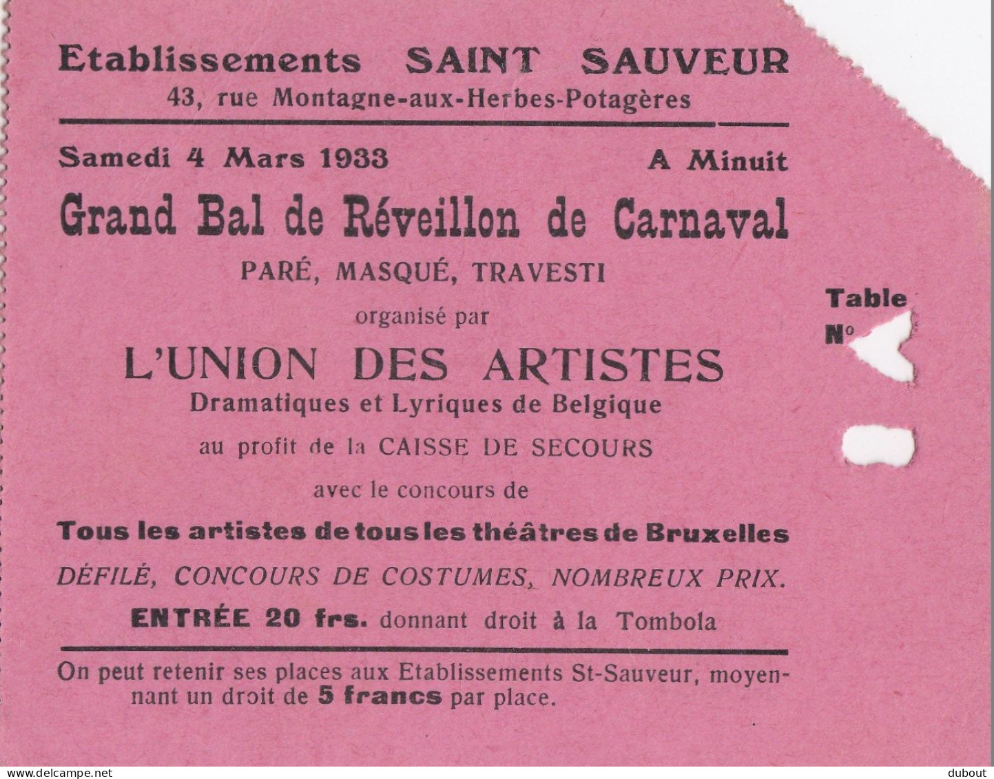 Brussel Grand Bal De Réveillon De Carnaval 1933  (W57) - Other & Unclassified