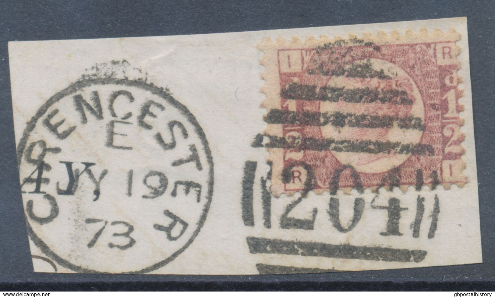 GB QV ½d Plate 5 (RI) Superb Used On Piece W Duplex „CIRENCESTER / 204“, Gloucestershire (4VOD, Time Code „E“) 19.7.1873 - Oblitérés