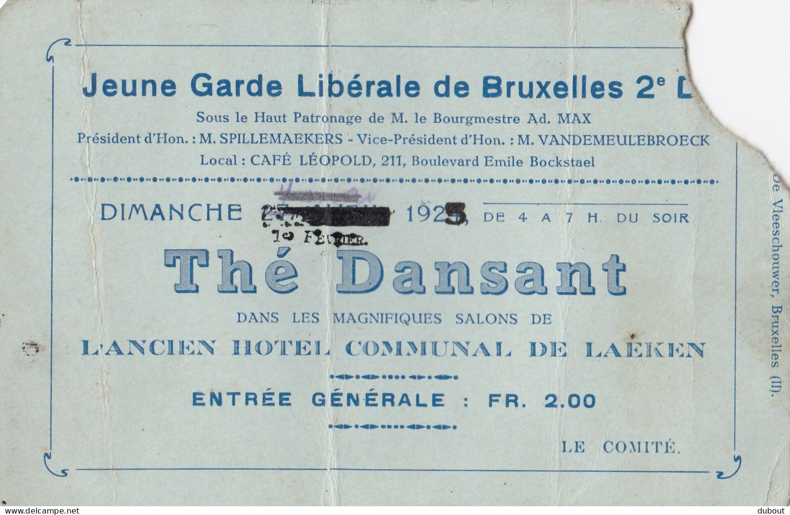 Brussel/Laken  Jeune Garde Liberale : Thé Dansant 1923   (W53) - Altri & Non Classificati