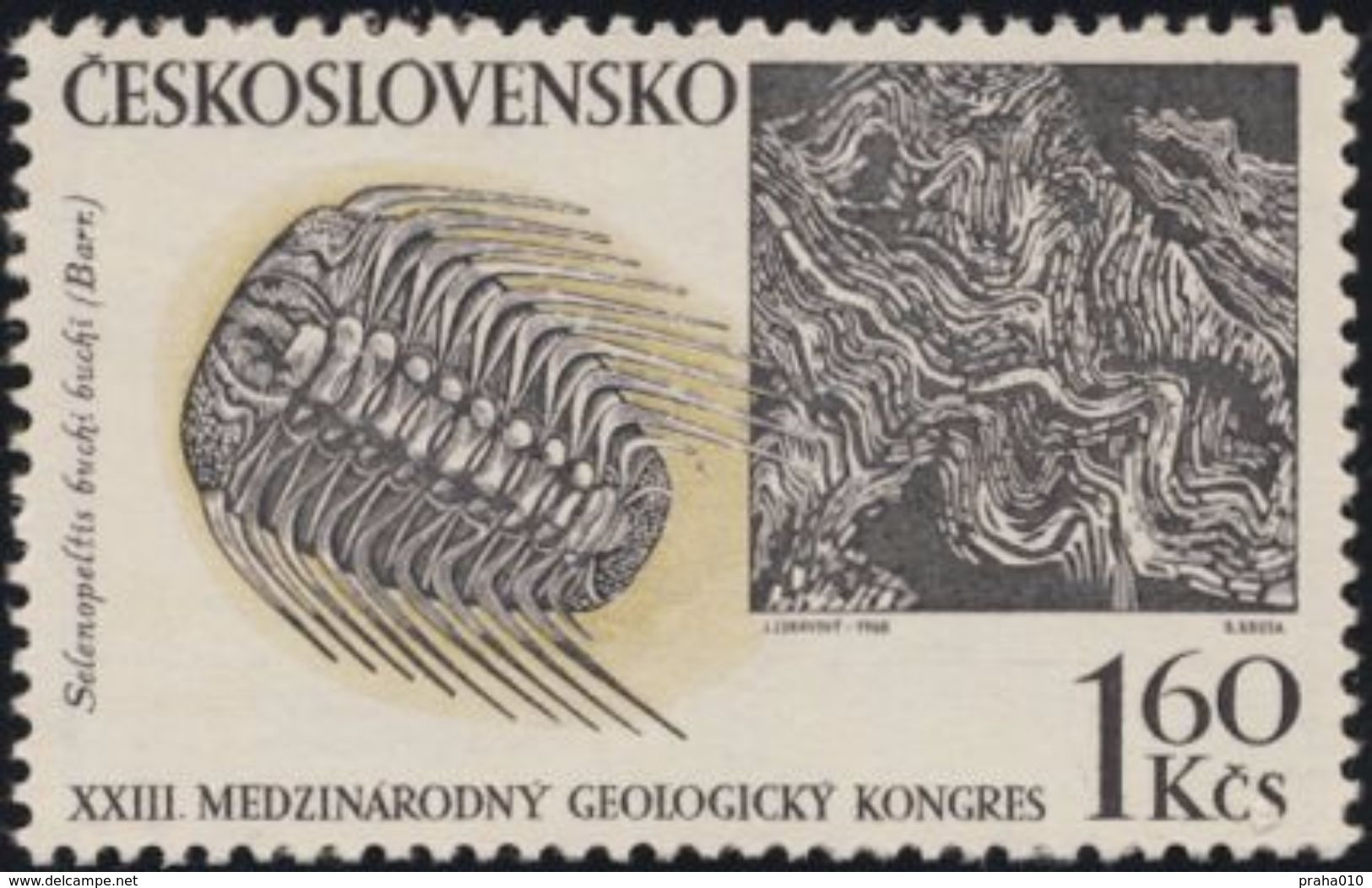 Czechoslovakia / Stamps (1968) 1703: Geological Congress (Silurian Layers Of Barrandien,Trilobite); Painter: J. Lukavsky - Autres & Non Classés