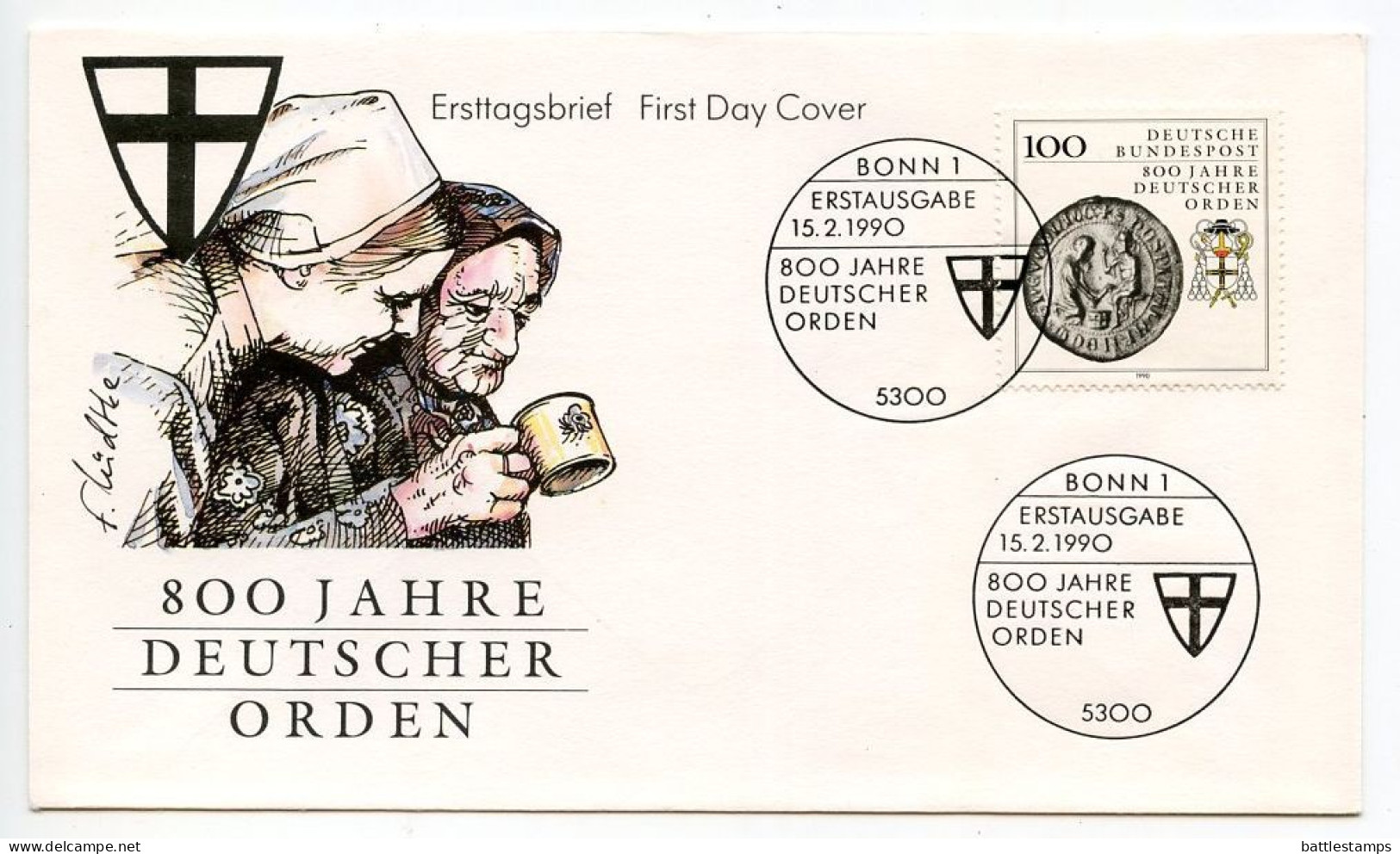 Germany, West 1990 FDC Scott 1595 Teutonic Order 800th Anniversary - 1981-1990