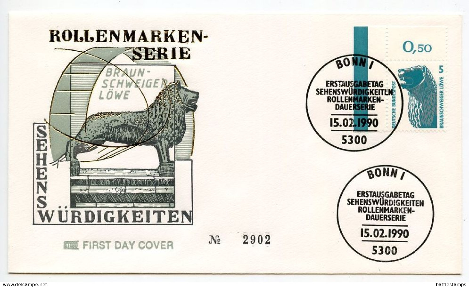 Germany, West 1990 FDC Scott 1515A Brunswick Lion - 1981-1990