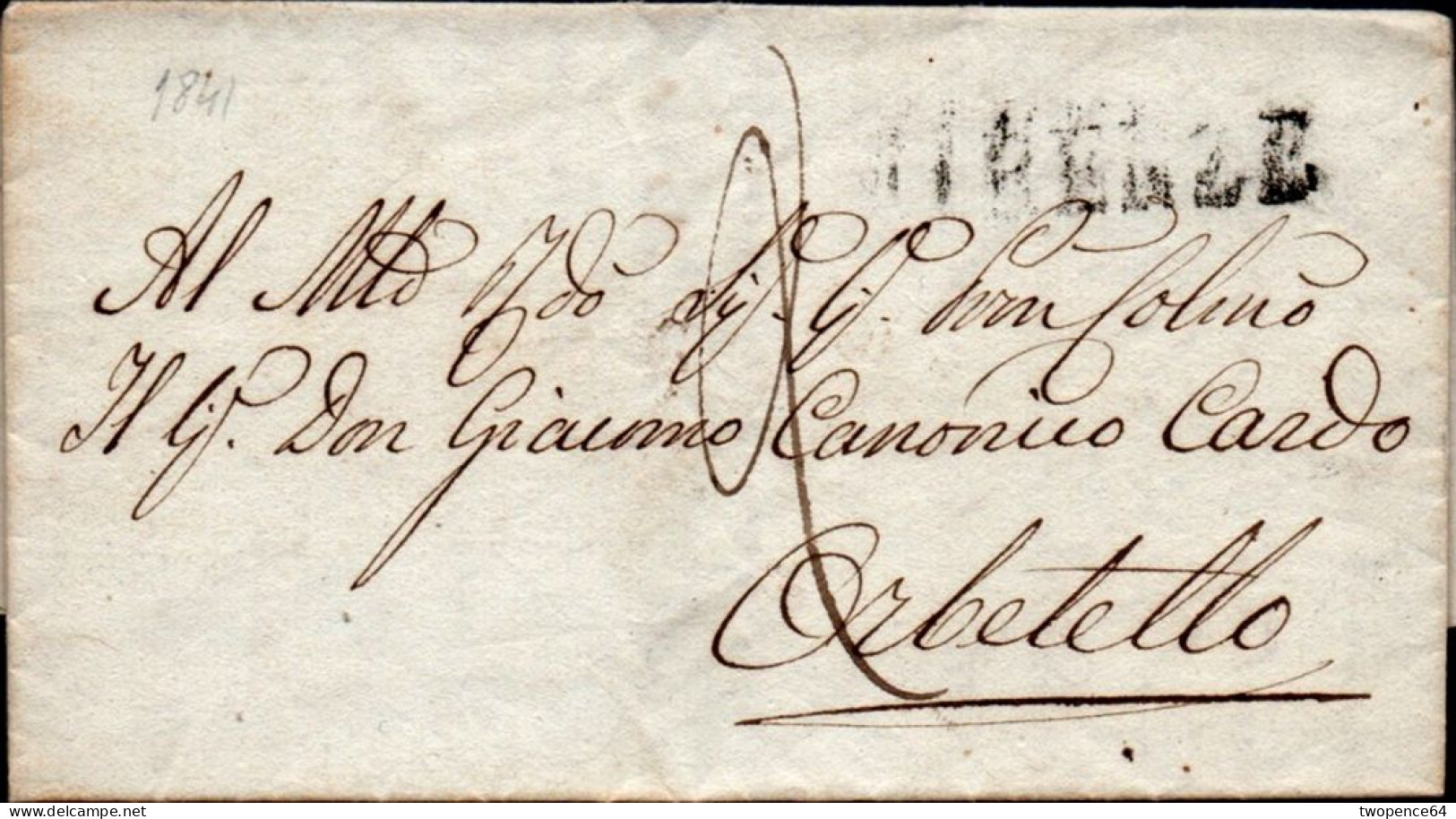 622 - LETTERA PREFILATELICA DA FIRENZE AD ORBETELLO 1841 - ...-1850 Voorfilatelie