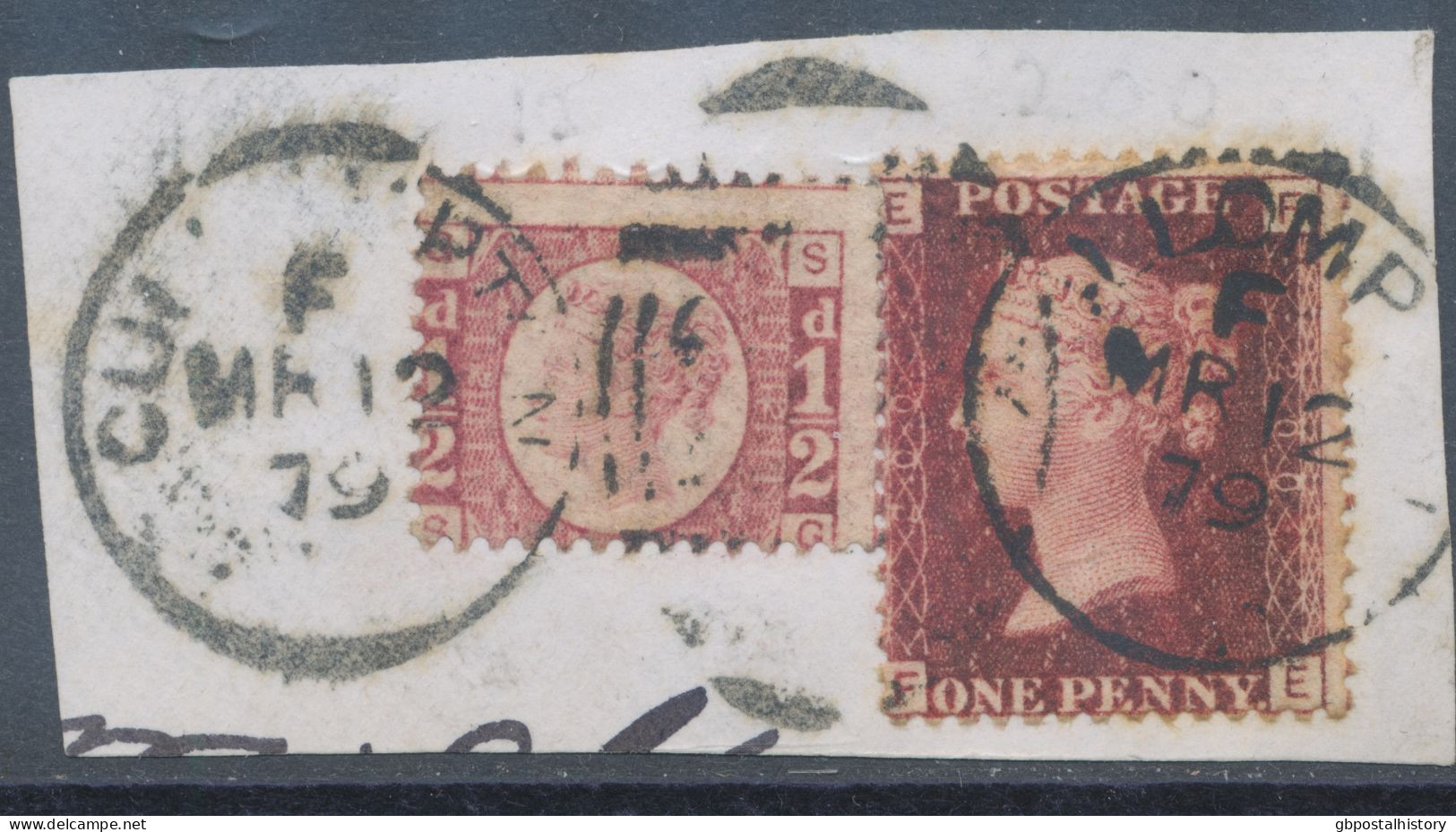GB QV ½d Plate 12 (SG) Together With 1d Plate 200 (FE) Very Fine Used On Piece With Scarce Duplex „CULLOMPTON / 214“, De - Used Stamps