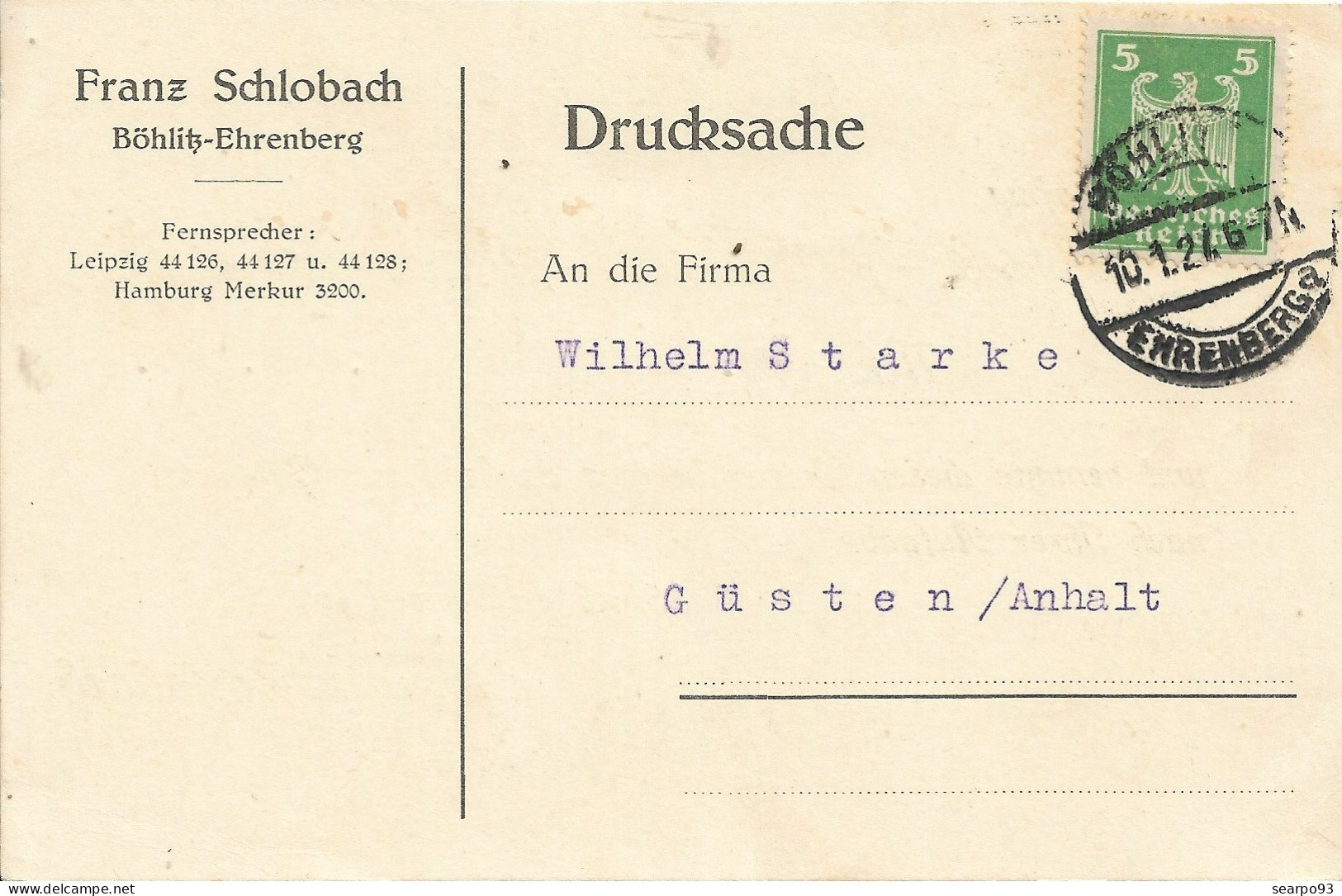 GERMANY. POSTMARKL BÖHILTZ EHRENBERG. 1924 - Sonstige & Ohne Zuordnung