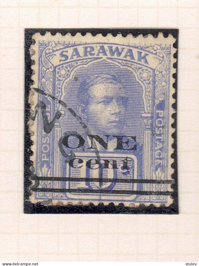 Sarawak 1923 ONE CENT On 10 Cent Dull Blue Rajah C. V. Brooke 1 1/4 Mm - Used - Sarawak (...-1963)