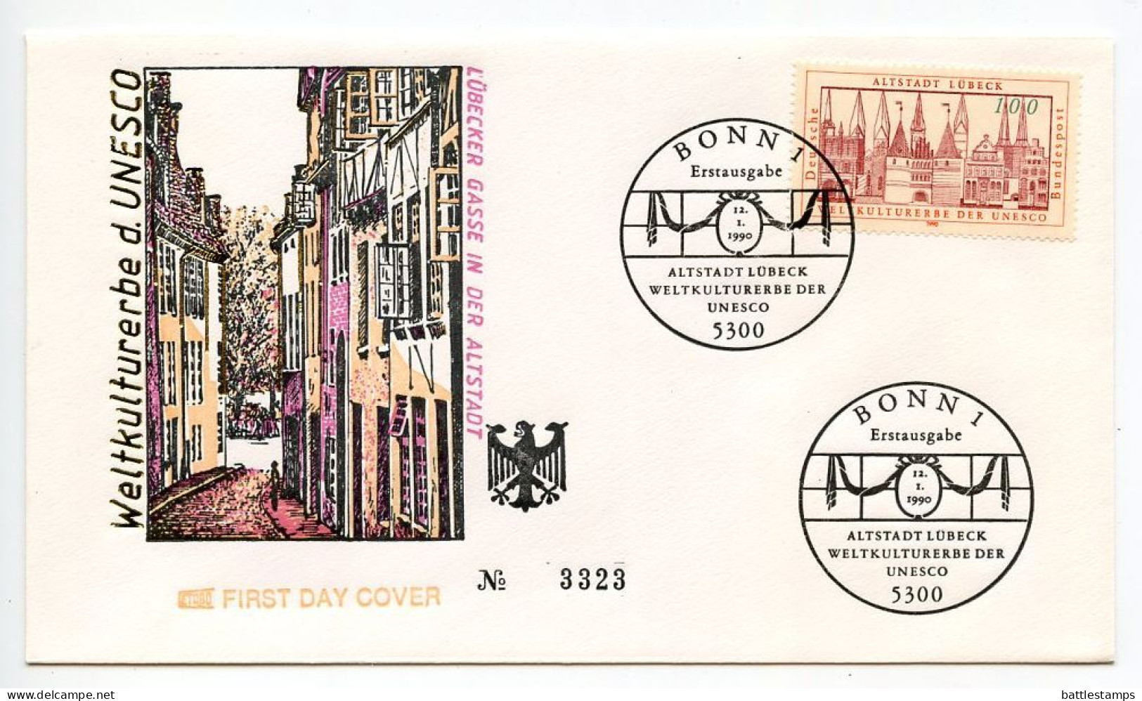Germany, West 1990 FDC Scott 1594 Addition Of Lübeck To The UNESCO World Heritage List - 1981-1990