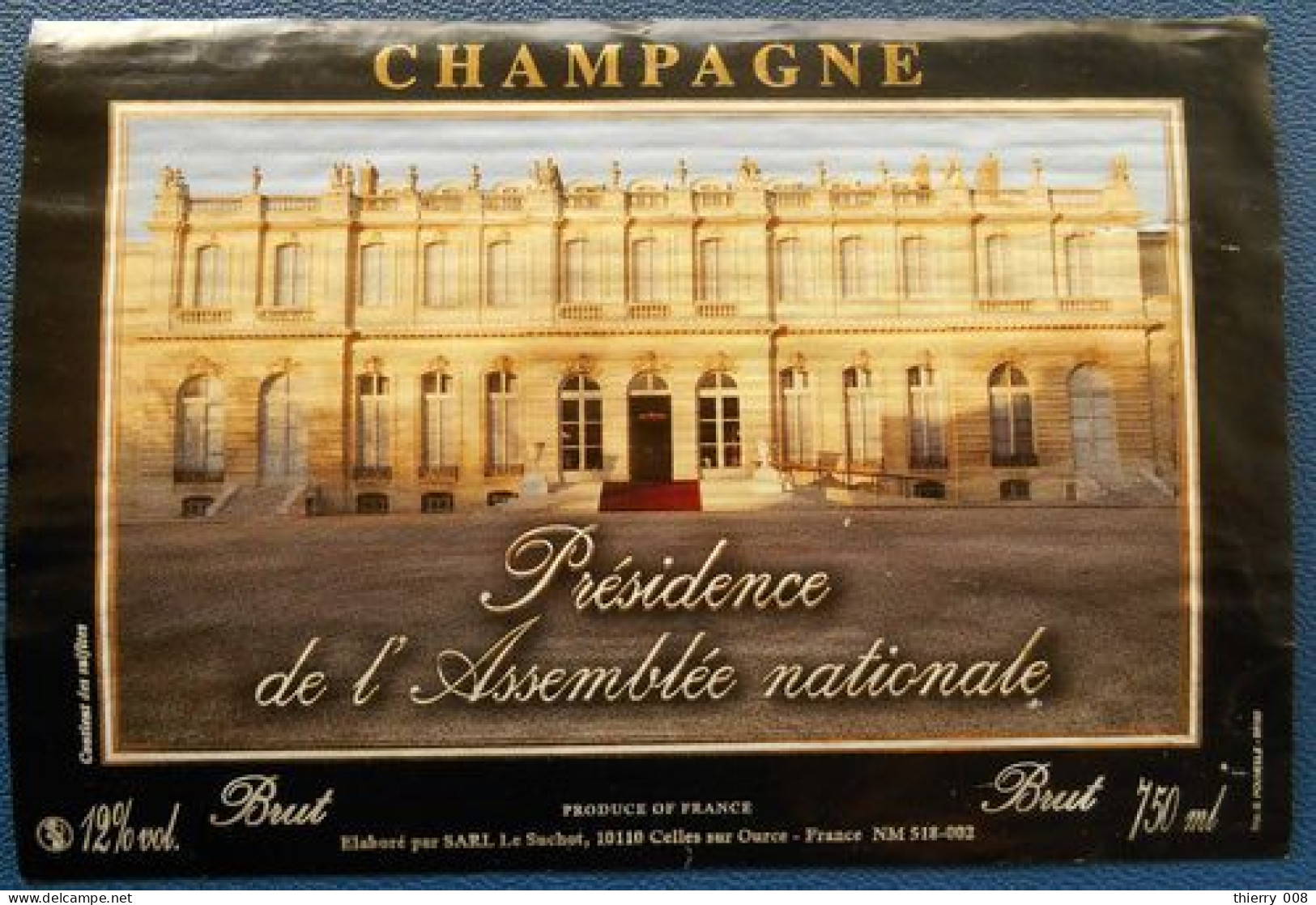 Etiquette Vin De Champagne  Présidence De L'Assemblée Nationale - Champagner