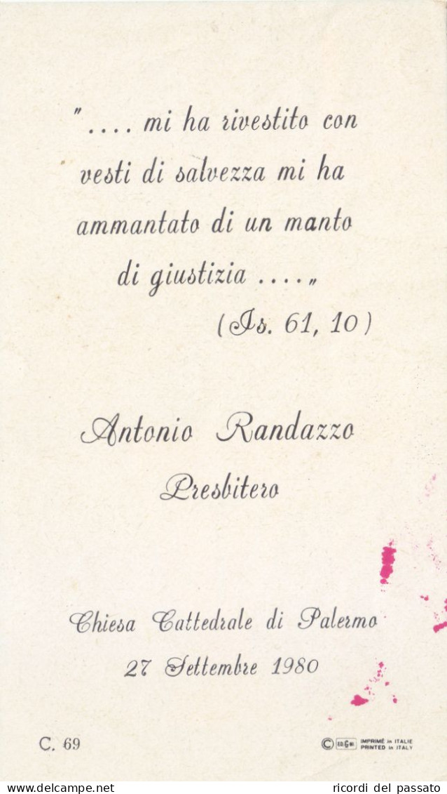 Santino Ricordo Presbitero Antonio Randazzo - Palermo 1980 - Santini
