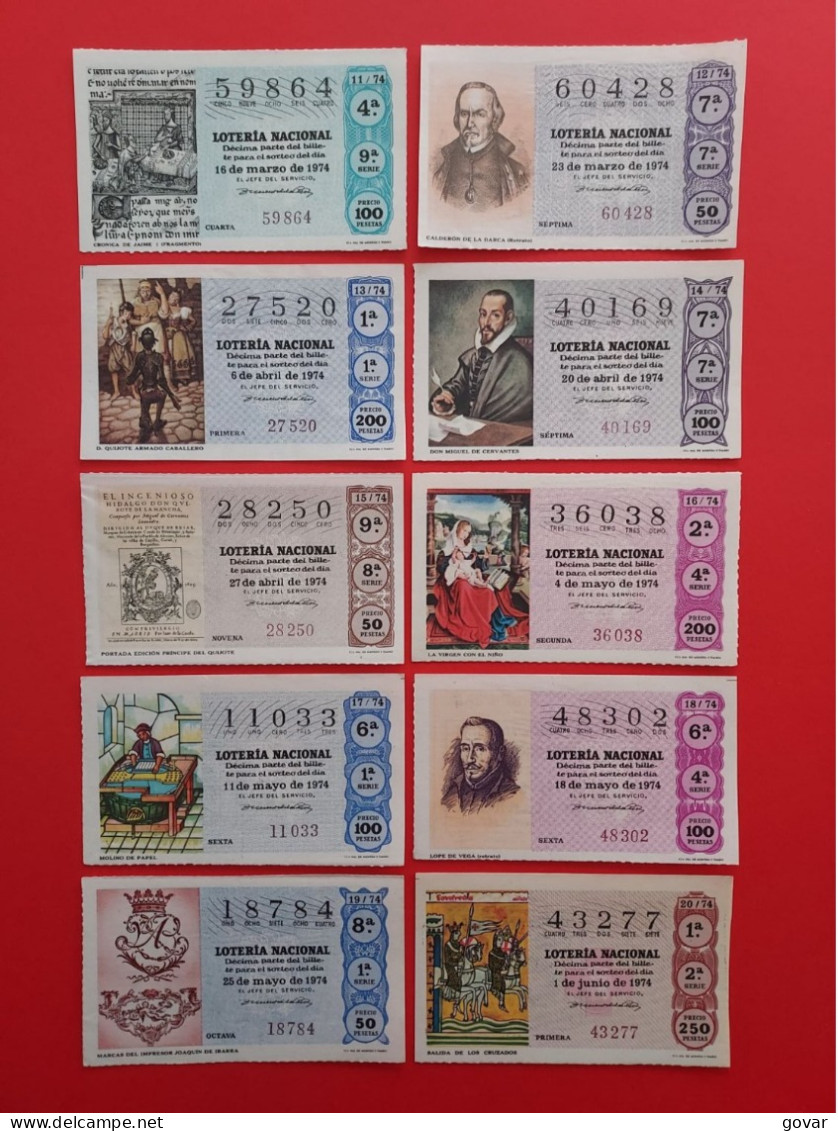 AÑO 1974 COMPLETO LOTERÍA NACIONAL ESPAÑA, SÁBADOS, TODOS LOS DECIMOS DEL AÑO - Lottery Tickets