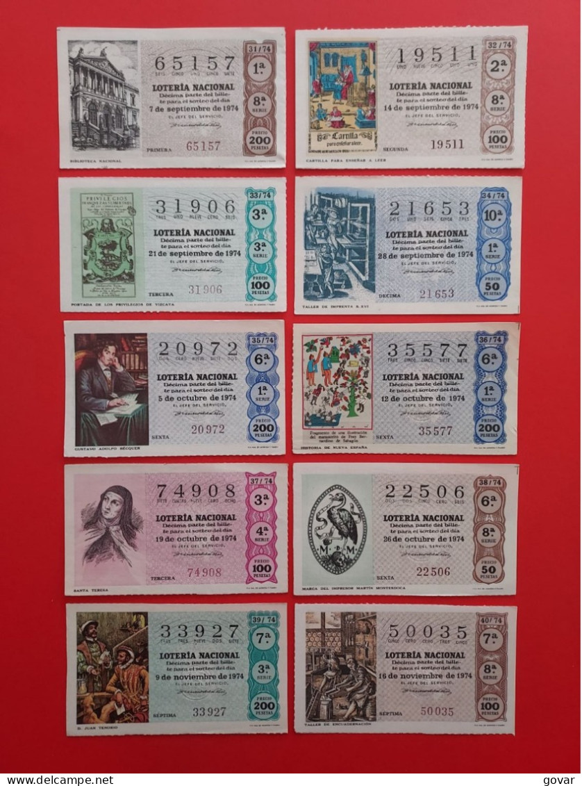 AÑO 1974 COMPLETO LOTERÍA NACIONAL ESPAÑA, SÁBADOS, TODOS LOS DECIMOS DEL AÑO - Lottery Tickets