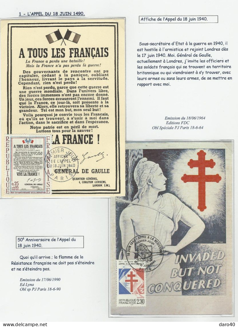 Une Collection De 64 Pages "La France Du 18 Juin 1940 Au 8 Mai 1945" TTB - Lots & Serien