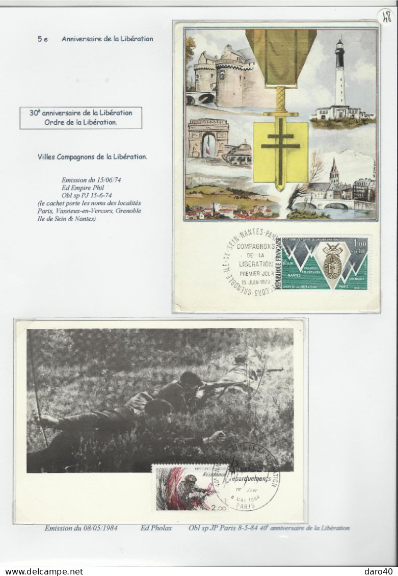 Une collection de 64 pages "La France du 18 juin 1940 au 8 mai 1945" TTB
