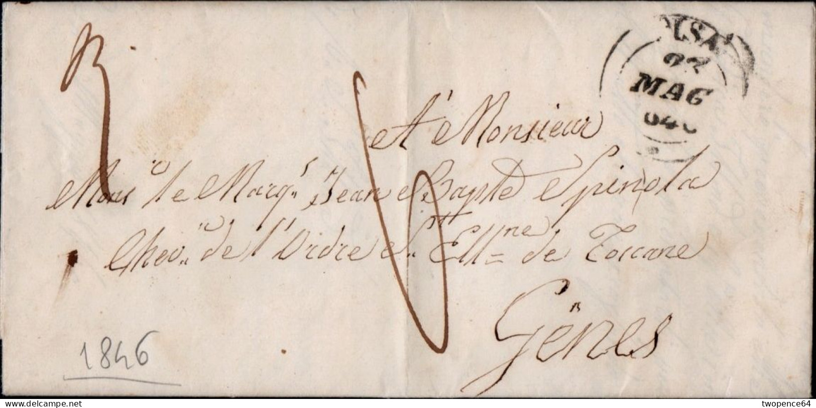 625 - LETTERA PREFILATELICA DA PISA A GENOVA 1846 - 1. ...-1850 Prephilately