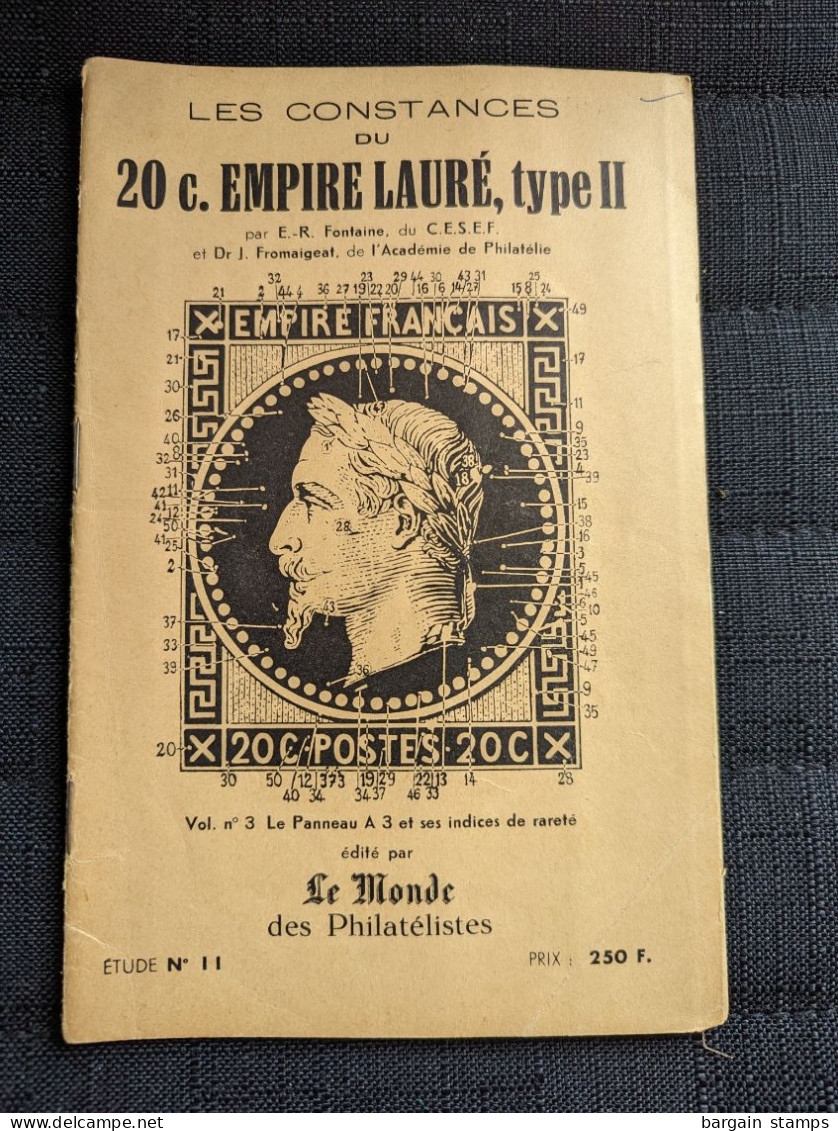 Les Constances Du 20c. Empire Lauré, Type II  Etudes N°11 - Fontaine Et Fromaigeat - Handbooks