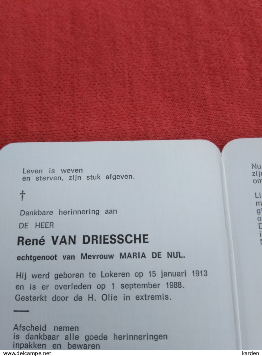 Doodsprentje René Van Driessche / Lokeren 15/1/1913 - 1/9/1988 ( Maria De Nul ) - Godsdienst & Esoterisme