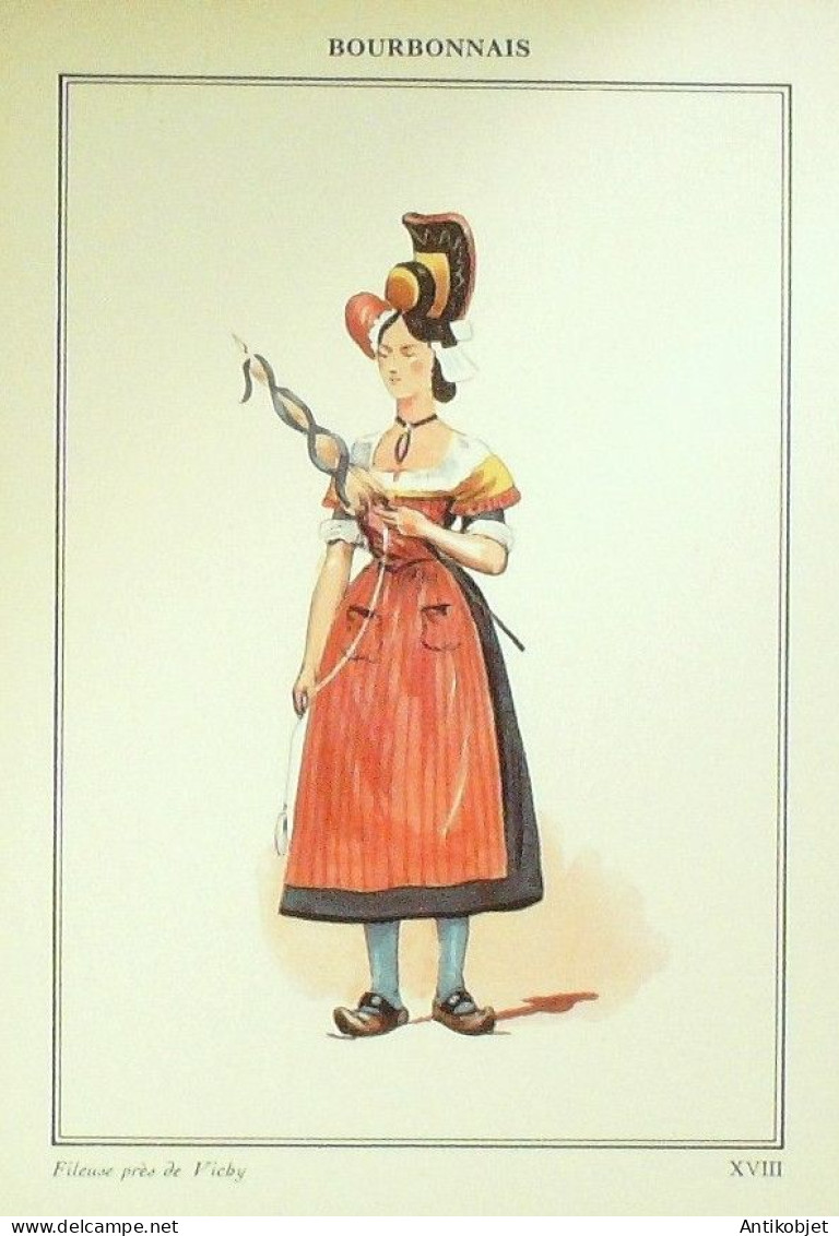 Costume Auvergne Vichy (03)Fileuse Signé  Illustré Par P.A Leroux XXème - Beroemde Personen