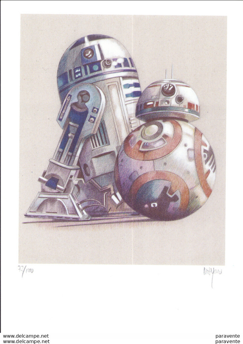 ALFARO REY : Exlibris Star Wars , Robots R2D2 & BB8 (ns) - Illustrators A - C