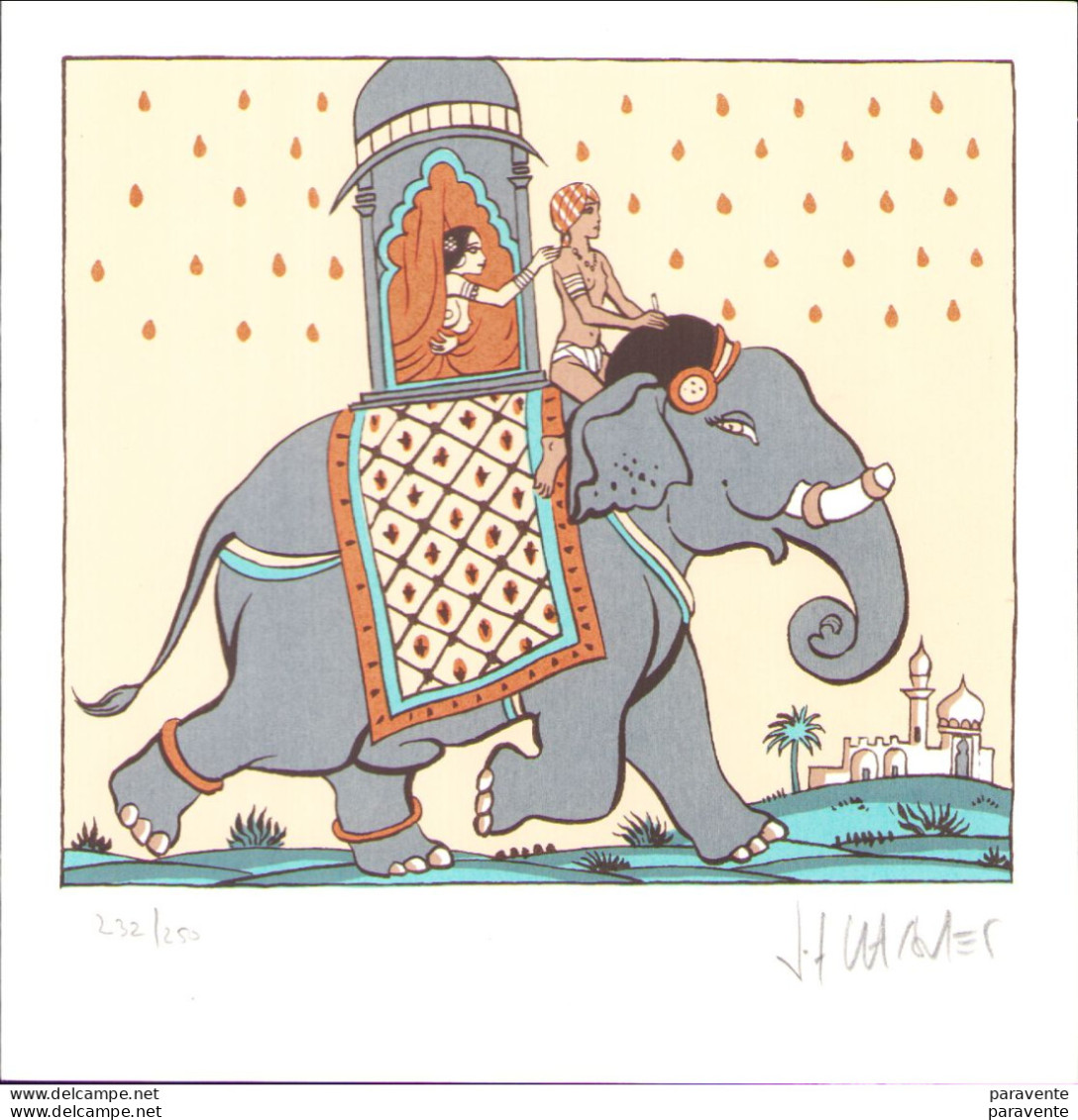 JF CHARLES : Carte Double Sérigraphiée L'ELEPHANT (ns) - Illustratoren A - C