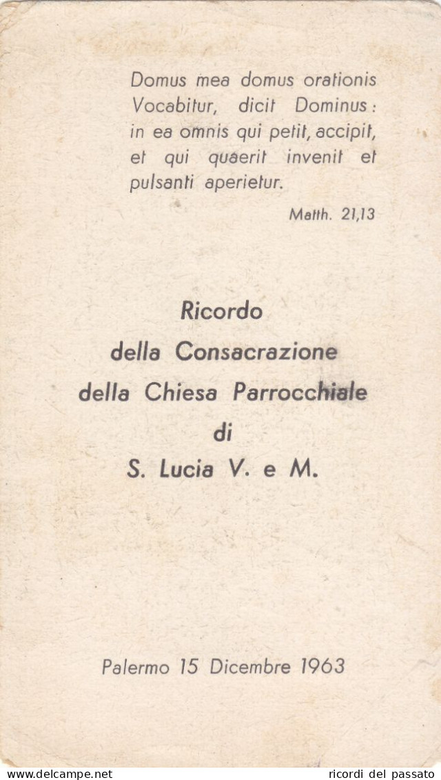 Santino Ricordo Della Consacrazione Della Chiesa Parrocchiale Di S.lucia - Palermo 1963 - Santini