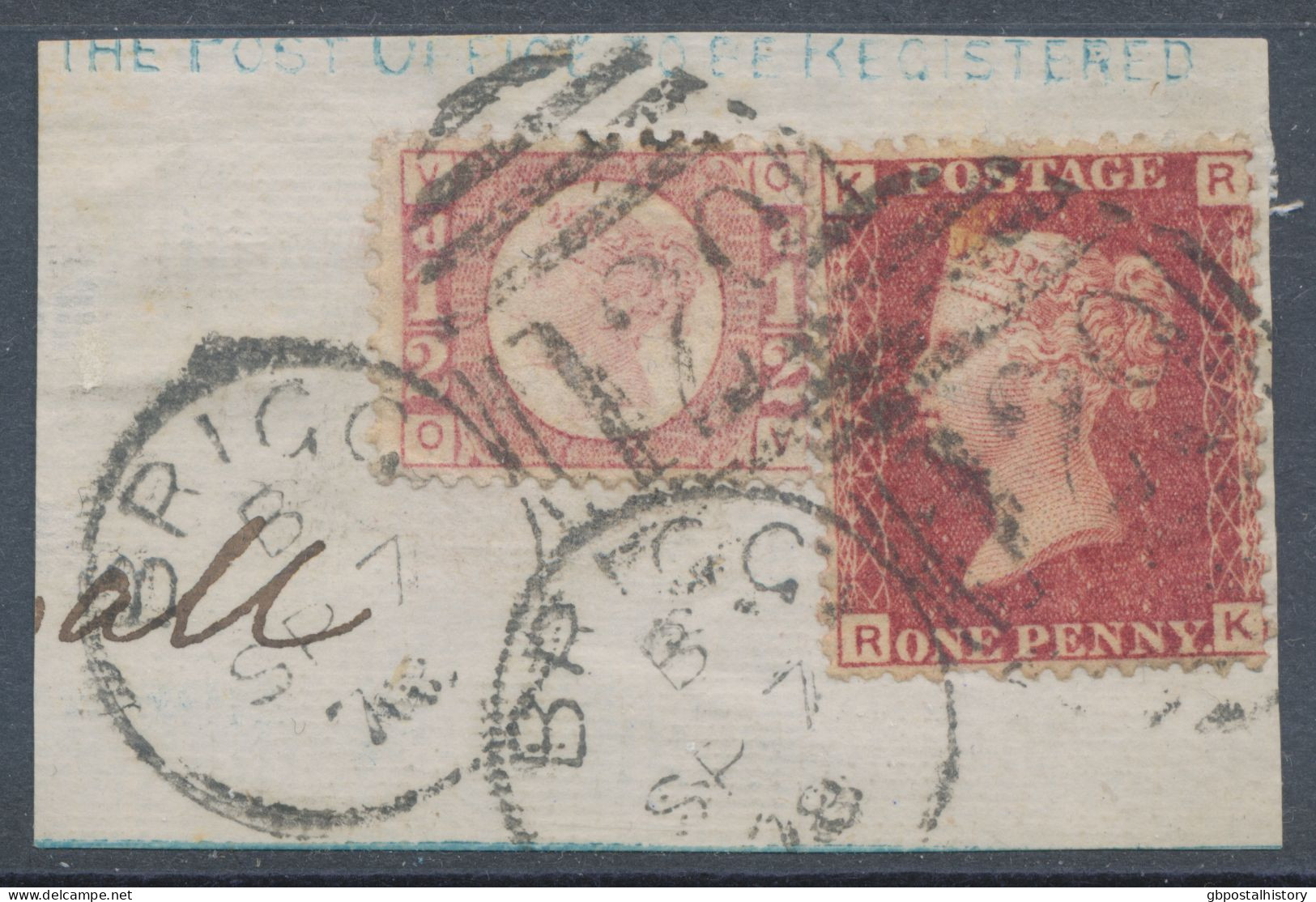 GB QV ½d Plate 10 (OV) Together With 1d Plate 171 (RK) Very Fine Used On Piece With Very Rare Duplex „BRIGG / 129“, Linc - Usati