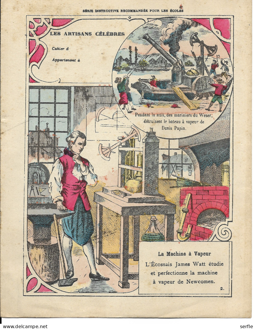Vieux Papiers - Couverture Protège-Cahier - "Les Artisans Célèbres" - La MAchine à Vapeur - Book Covers