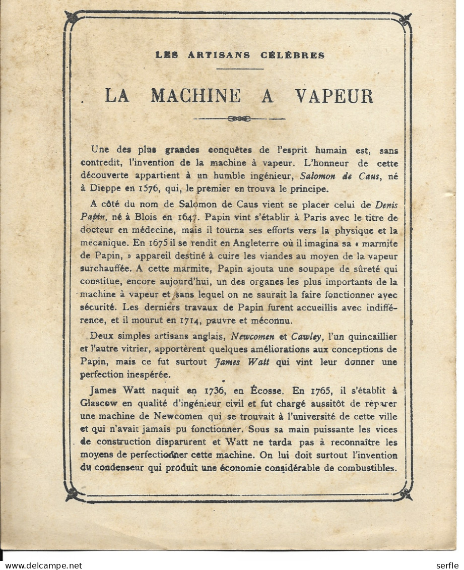 Vieux Papiers - Couverture Protège-Cahier - "Les Artisans Célèbres" - La MAchine à Vapeur - Book Covers