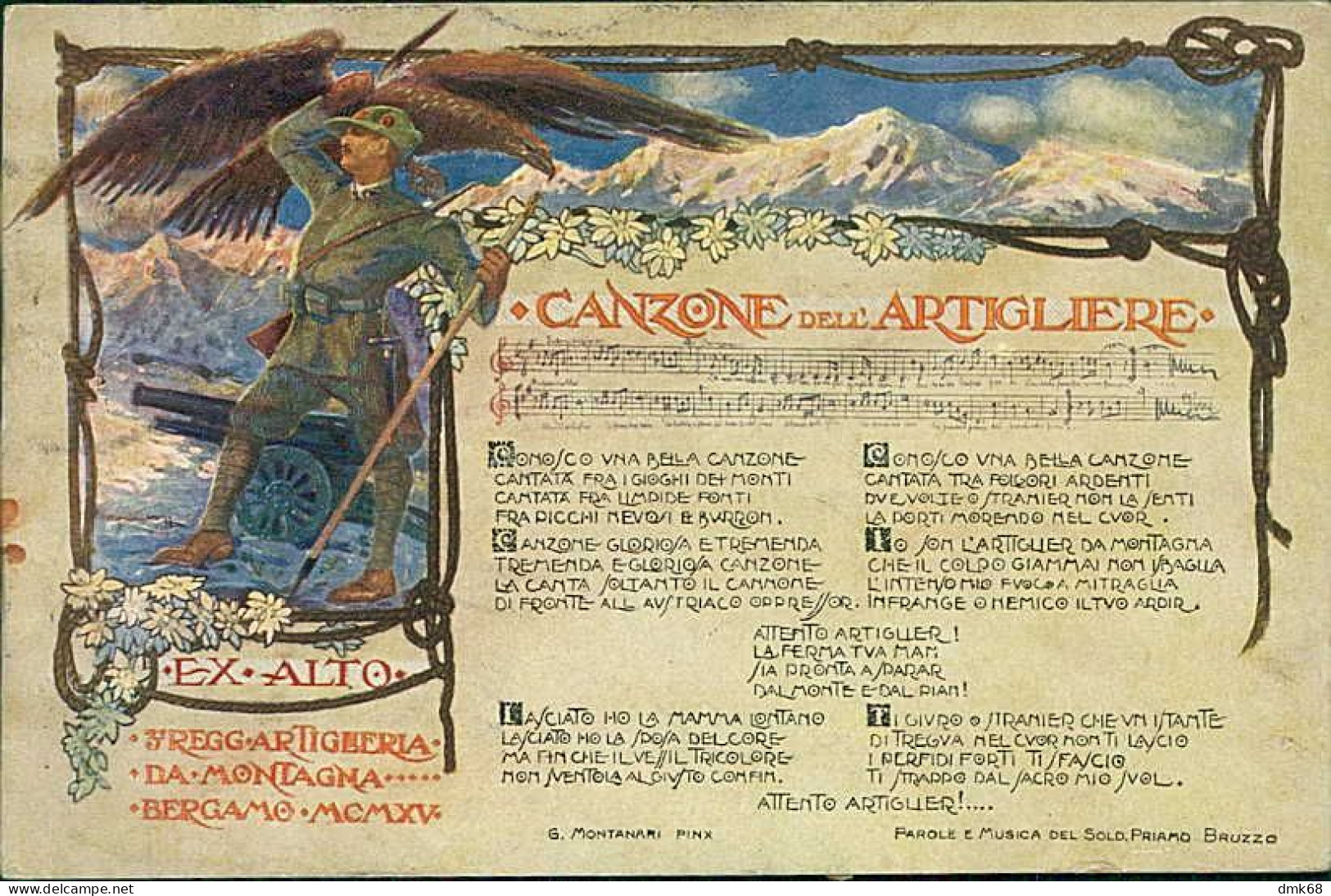 ITALIA - WWI / 1 GUERRA - 3 REGGIMENTO DA MONTAGNA BERGAMO MCMXV - CANZONE DELL'ARTIGLIERE - SPEDITA 1916 (20490) - Regimente