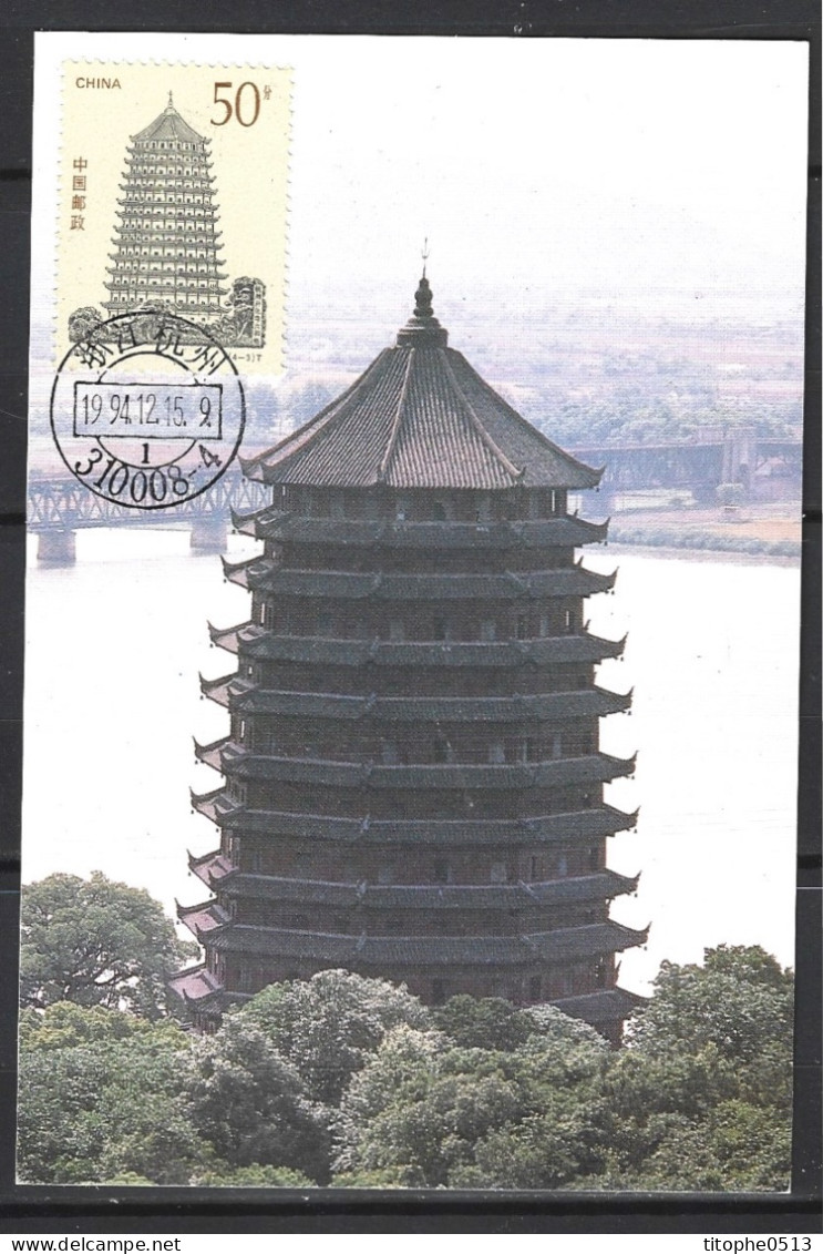 CHINE. N°3265 De 1994 Sur Carte Maximum. Pagode. - Boeddhisme