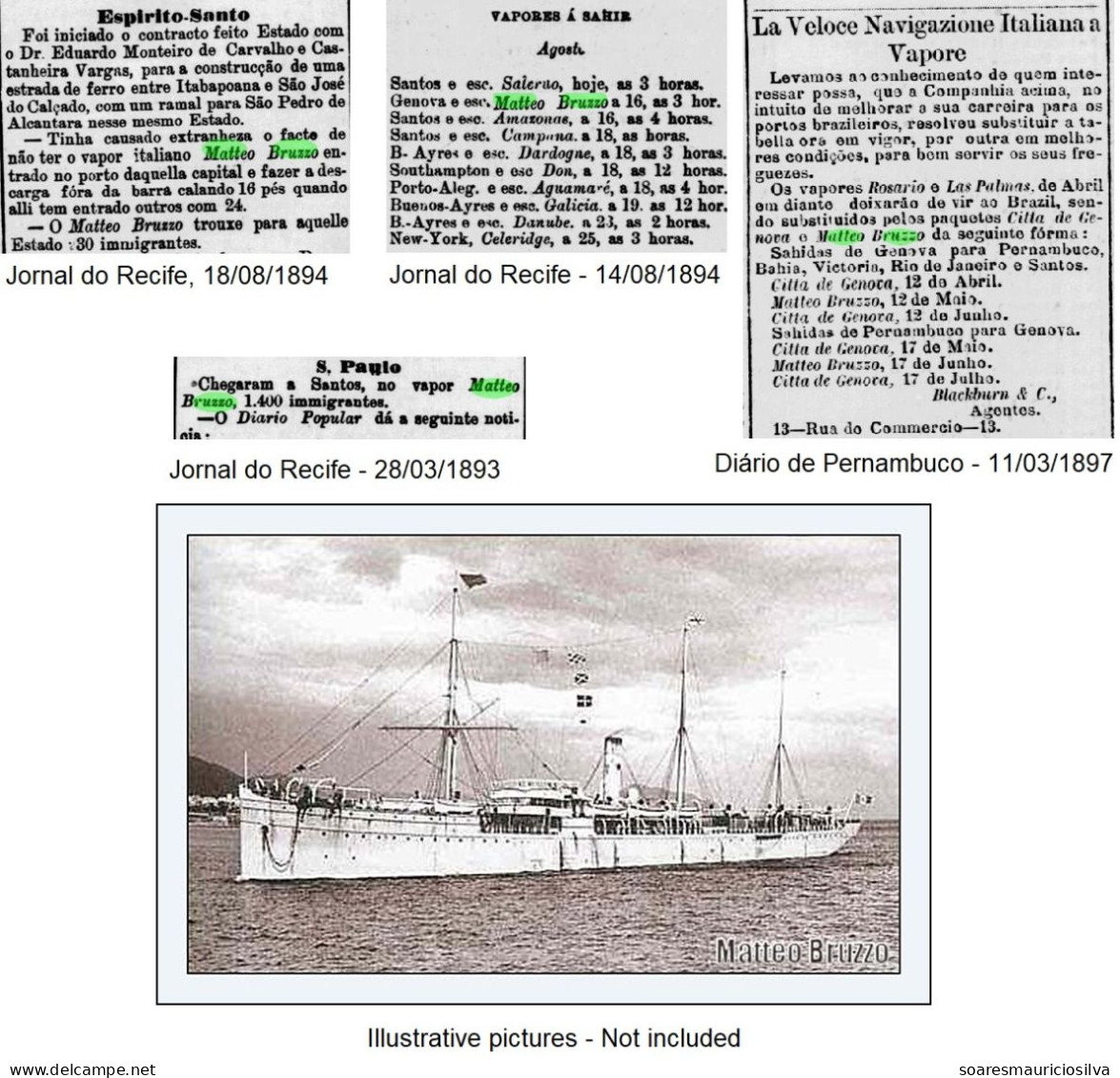 Brazil 1894 Postal Stationery Permanbuco - Genoa Italy - Altona Germany Via Matteo Bruzzo Fast Italian Steam Navigation - Postwaardestukken