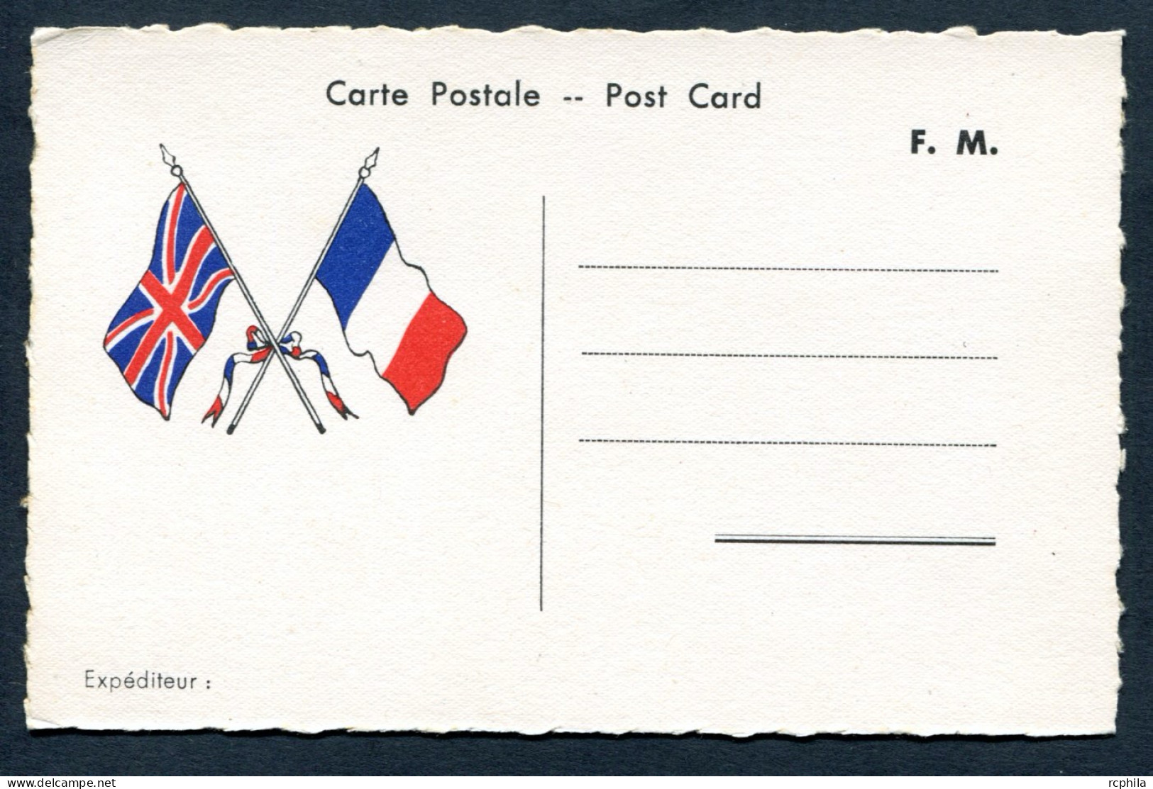 RC 27302 FRANCE WWII CARTE EN FRANCHISE MILITAIRE FM DRAPEAUX FRANÇAIS ET ANGLAIS A GAUCHE - Guerre De 1939-45