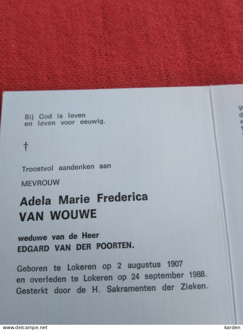 Doodsprentje Adela Marie Frederica Van Wouwe / Lokeren 2/8/1907 24/9/1988 ( Edgard Van Der Poorten ) - Religion & Esotericism