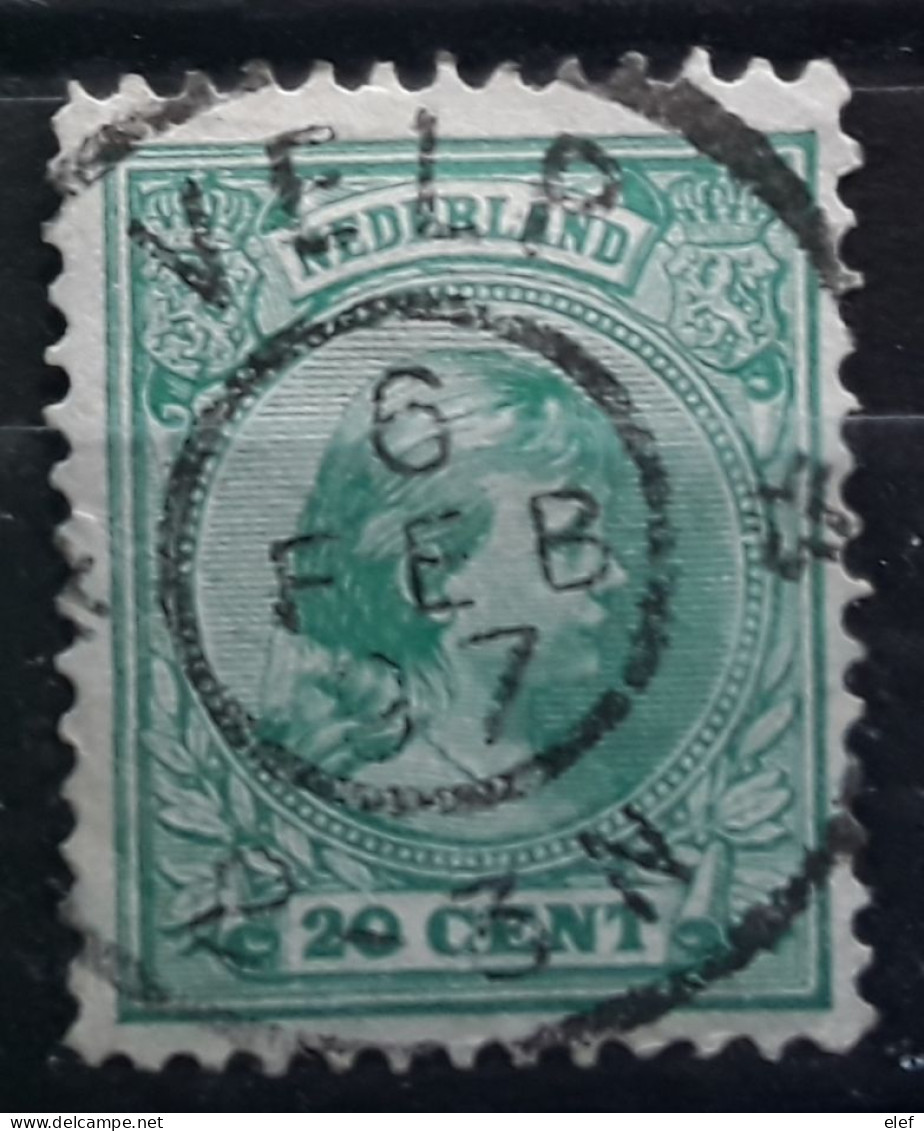 NEDERLAND PAYS BAS NETHERLANDS 1891 Wilhelmina Yvert 40, 20 C Vert  Obl Cachet VELP , 6 FEBR 1897 ,TTB - Used Stamps