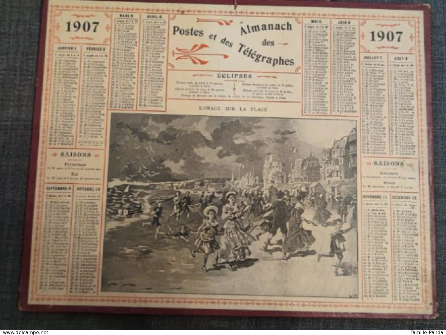 Calendrier PTT ALMANACH 1907 Des Postes Et Télégraphes 45 Loiret - L'orage Sur La Plage - Oberthur - Big : 1901-20