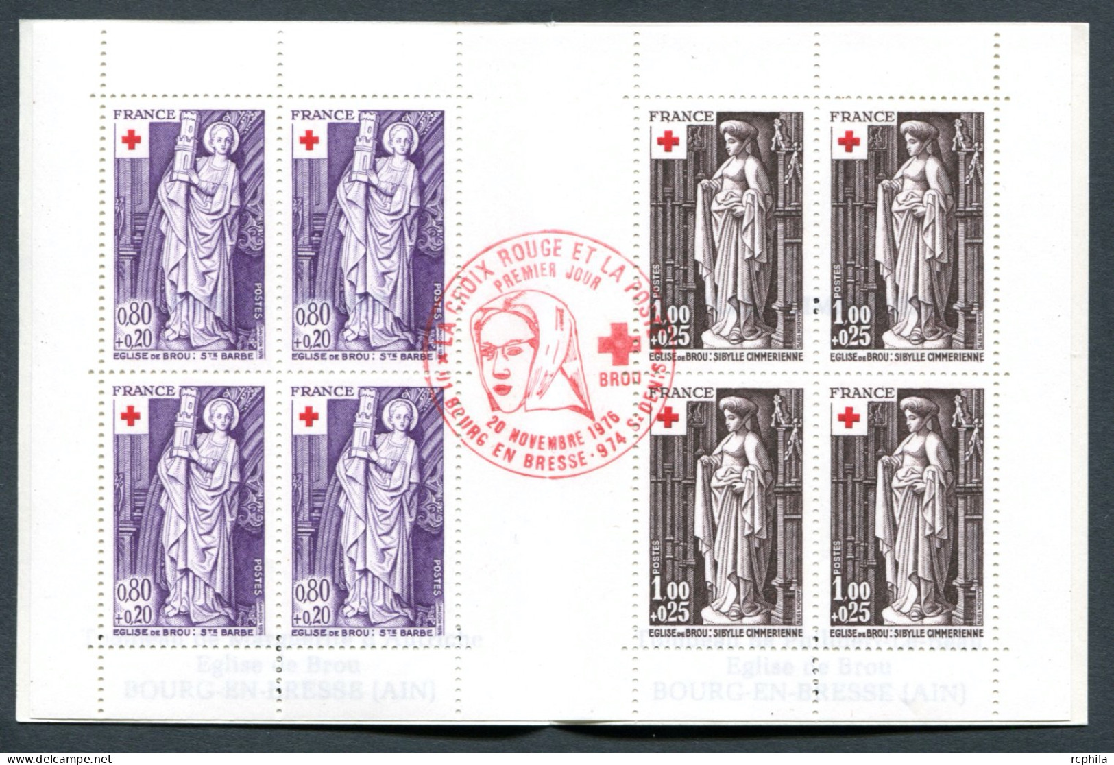 RC 27303 FRANCE N° 2025 CARNET CROIX ROUGE DE 1976 OBLITÉRÉ À BOURG EN BRESSE AIN - Red Cross