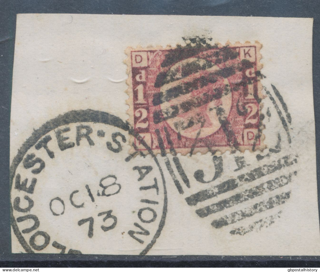 GB QV ½d Plate 5 (KD) Superb Used On Piece W Scarce Duplex „GLOUCESTER-STATION / 312“, Gloucestershire (4VODE, POSTMARK- - Usati